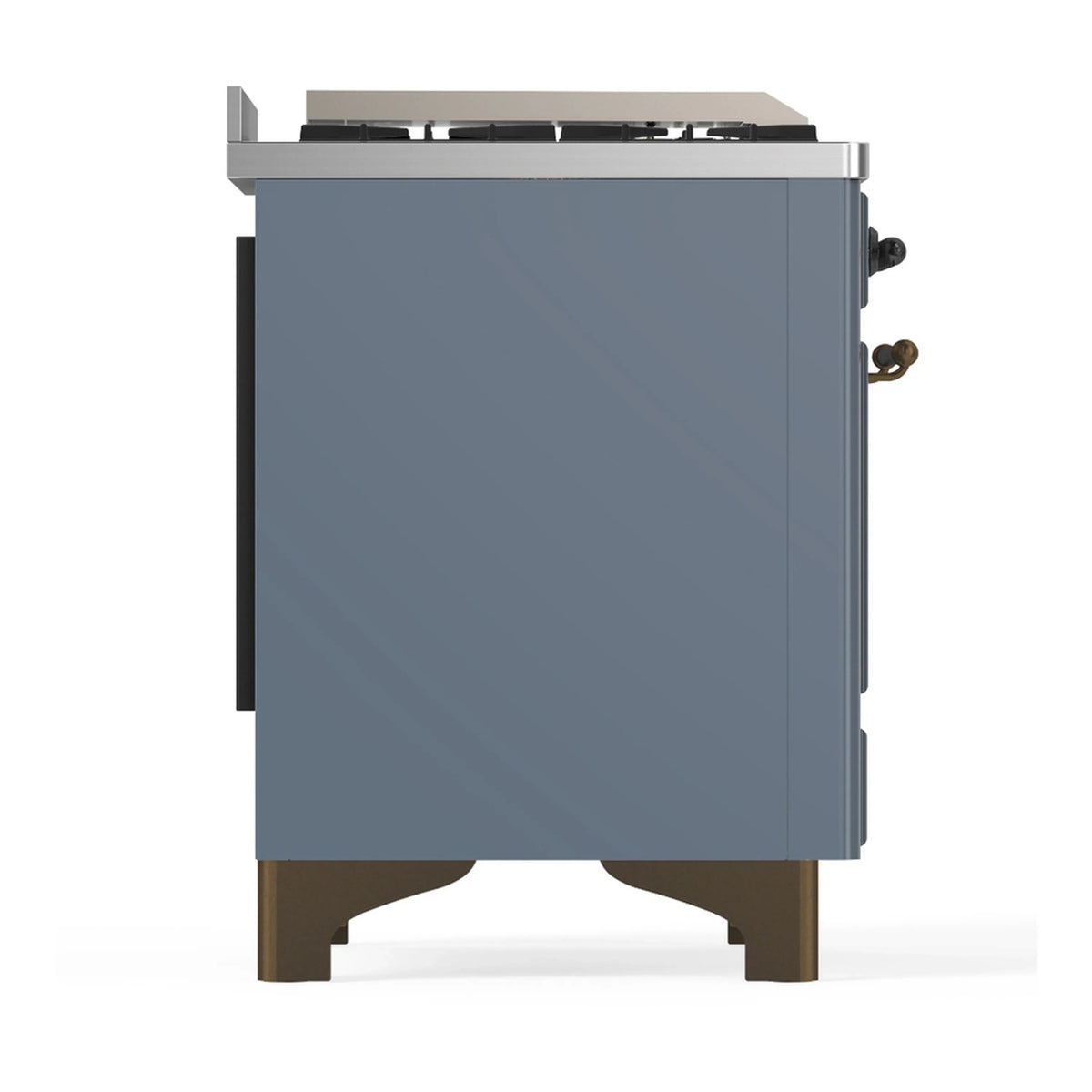 ILVE Majestic III 60-inch Dual Fuel Range with 7 Natural Gas Burner, Griddle, French Top and Solid Door Electric Oven in Blue Grey with Burnished Trim (UM60FSQNR3BGB)