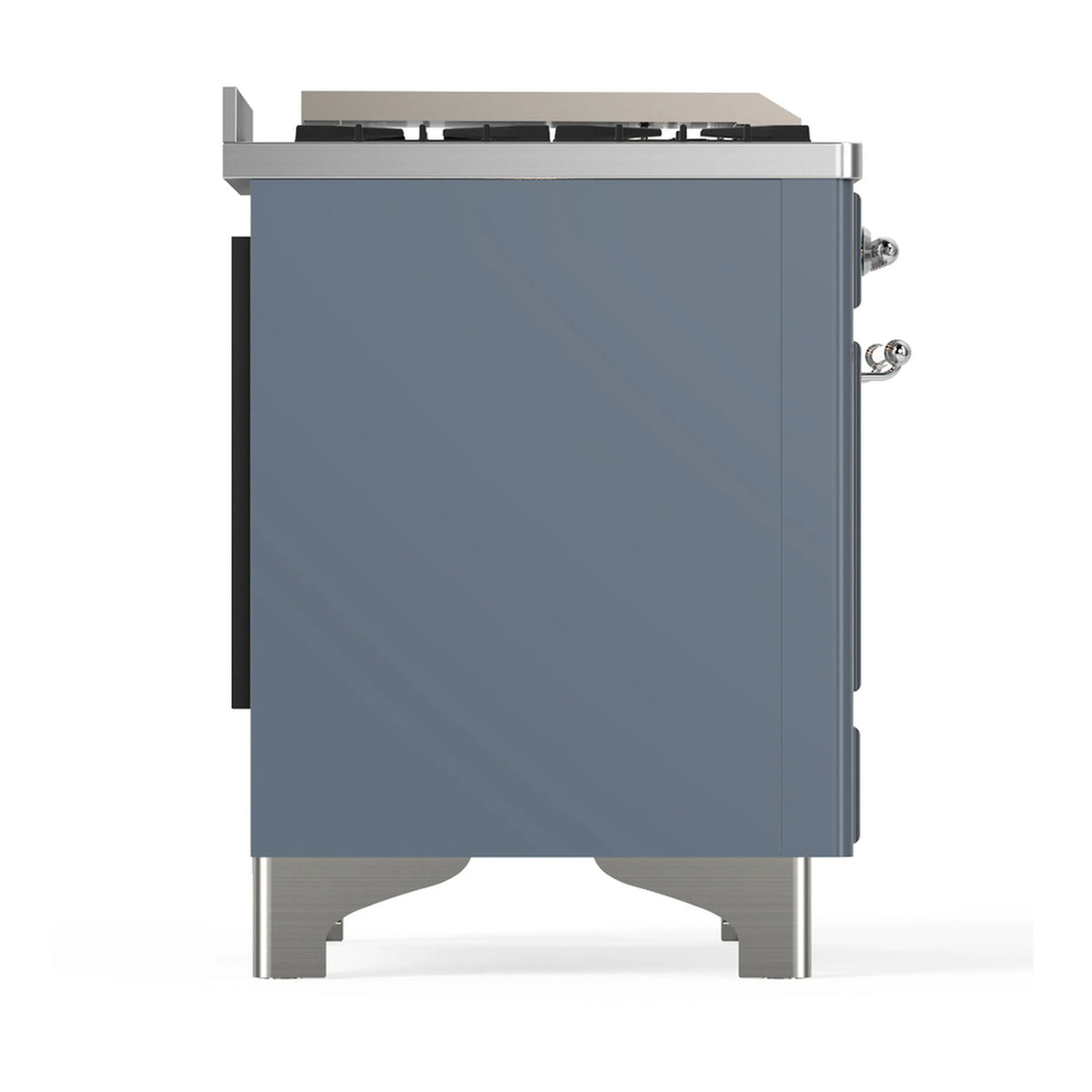 ILVE Majestic III 60-inch Dual Fuel Range with 5 Liquid Propane Burner, Griddle, French Top and Solid Door Electric Oven in Blue Grey with Chrome Trim (UM60FSQNR3BGCLP)