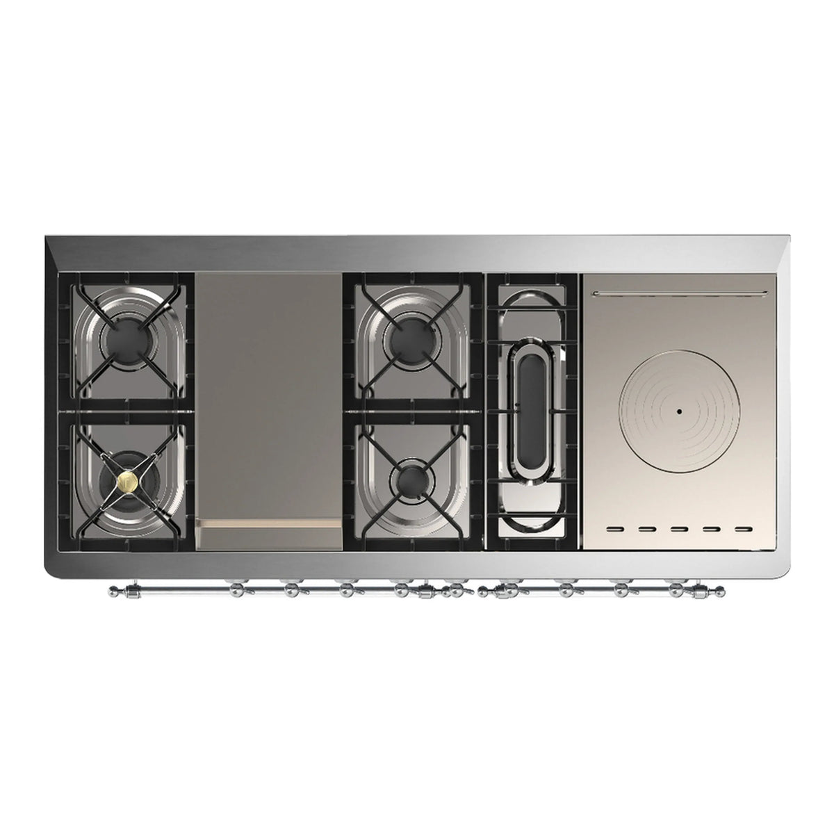 ILVE Majestic III 60-inch Dual Fuel Range with 5 Liquid Propane Burner, Griddle, French Top and Solid Door Electric Oven in Glossy Black with Chrome Trim (UM60FSQNR3BKCLP)