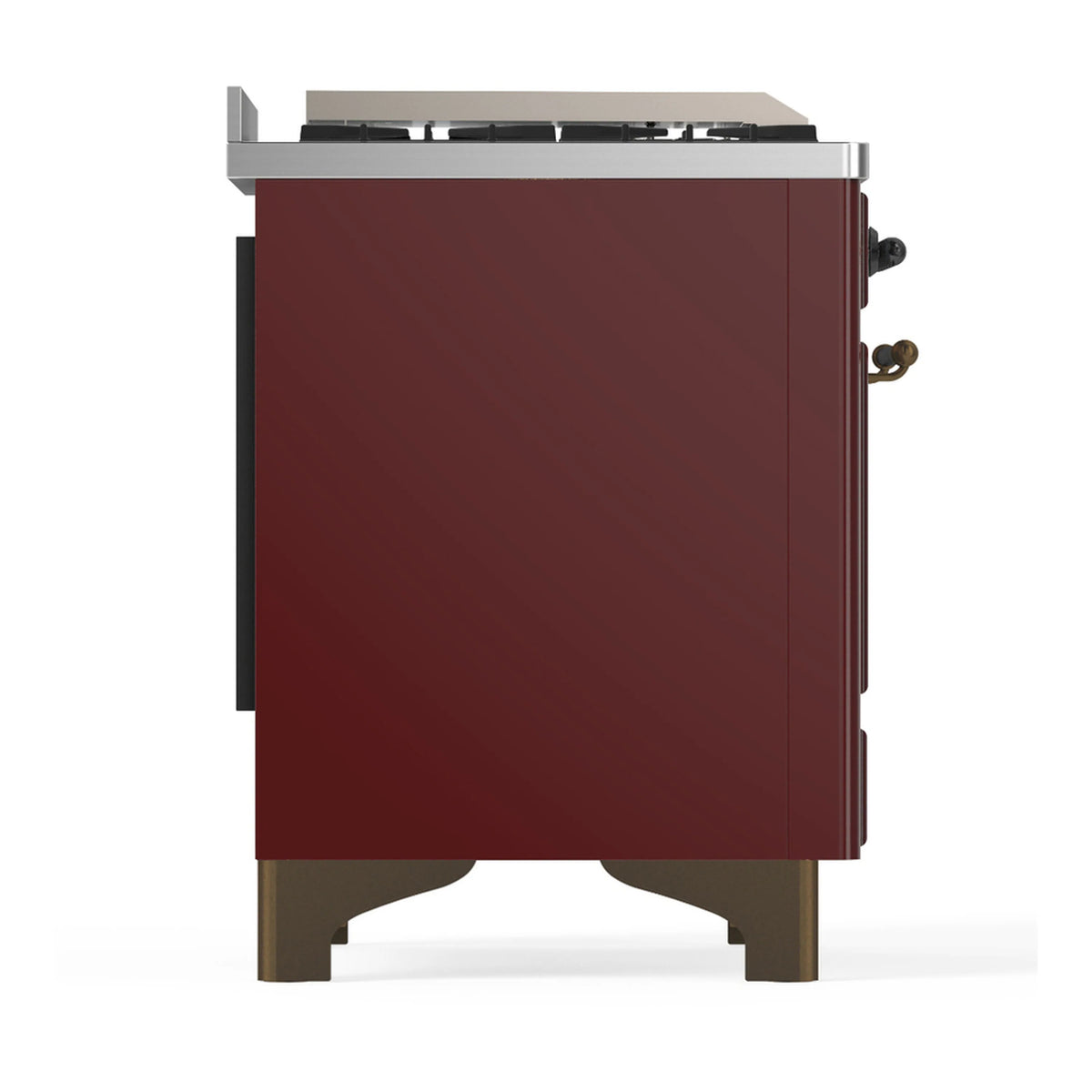 ILVE Majestic III 60-inch Dual Fuel Range with 7 Natural Gas Burner, Griddle, French Top and Solid Door Electric Oven in Burgundy with Burnished Trim (UM60FSQNR3BUB)