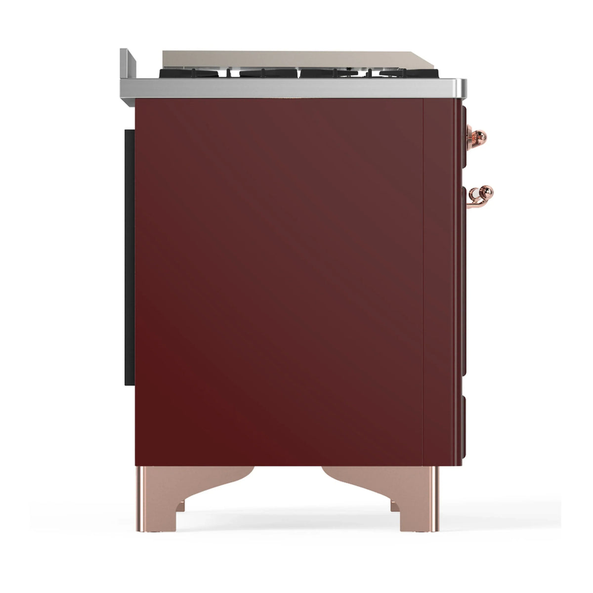 ILVE Majestic III 60-inch Dual Fuel Range with 7 Natural Gas Burner, Griddle, French Top and Solid Door Electric Oven in Burgundy with Copper Trim (UM60FSQNR3BUP)