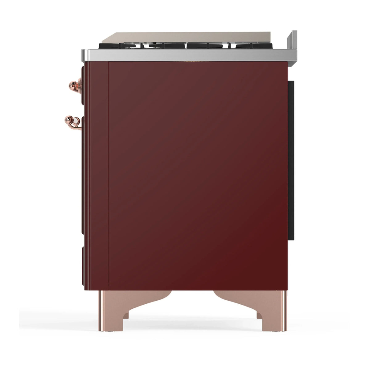 ILVE Majestic III 60-inch Dual Fuel Range with 7 Natural Gas Burner, Griddle, French Top and Solid Door Electric Oven in Burgundy with Copper Trim (UM60FSQNR3BUP)