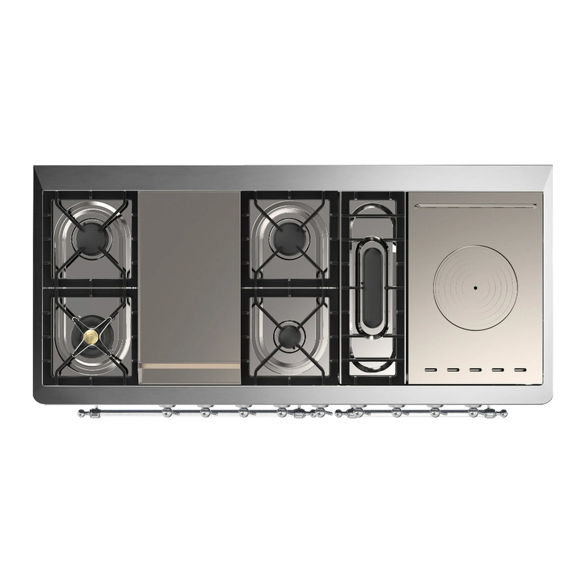 ILVE Majestic III 60-inch Dual Fuel Range with 7 Natural Gas Burner, Griddle, French Top and Solid Door Electric Oven in Graphite Matte with Chrome Trim (UM60FSQNR3MGC)