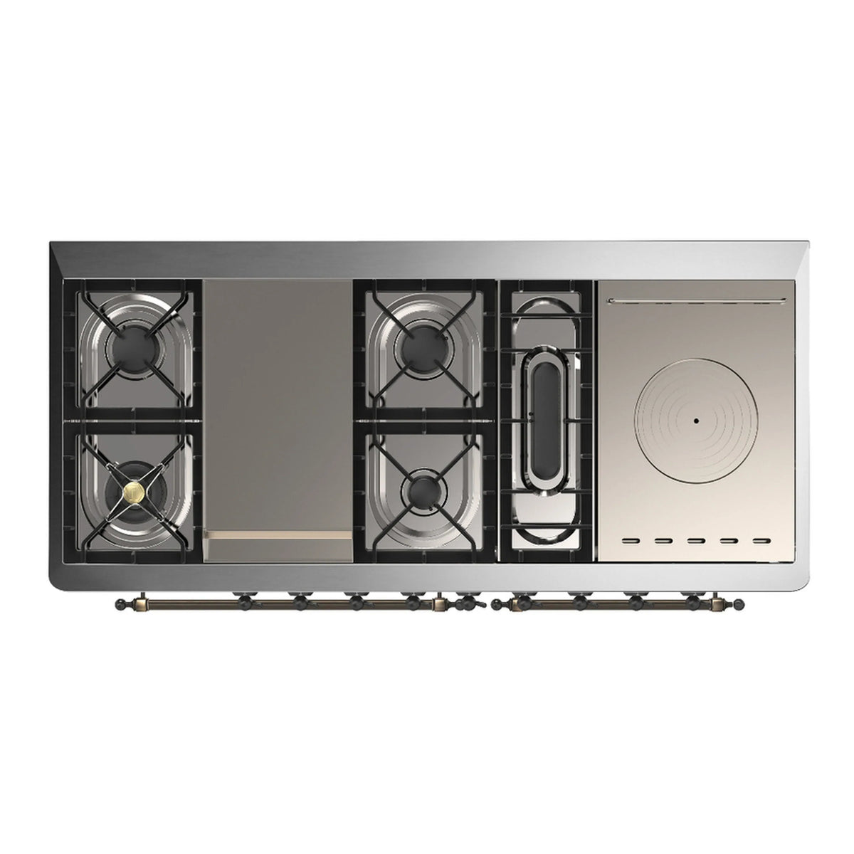 ILVE Majestic III 60-inch Dual Fuel Range with 5 Liquid Propane Burner, Griddle, French Top and Solid Door Electric Oven in Stainless Steel with Burnished Trim (UM60FSQNR3SSBLP)