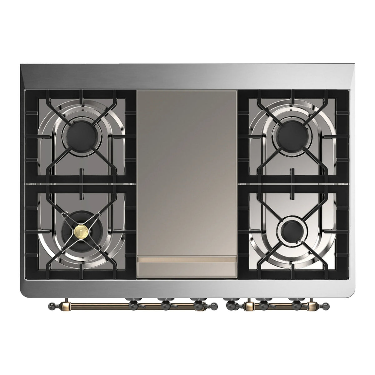 ILVE Majestic III 40-inch Dual Fuel Range with 5 Liquid Propane Burner, Griddle and Triple Glass Door Electric Oven in Antique White with Burnished Trim (UMD40FNR3AWBLP)