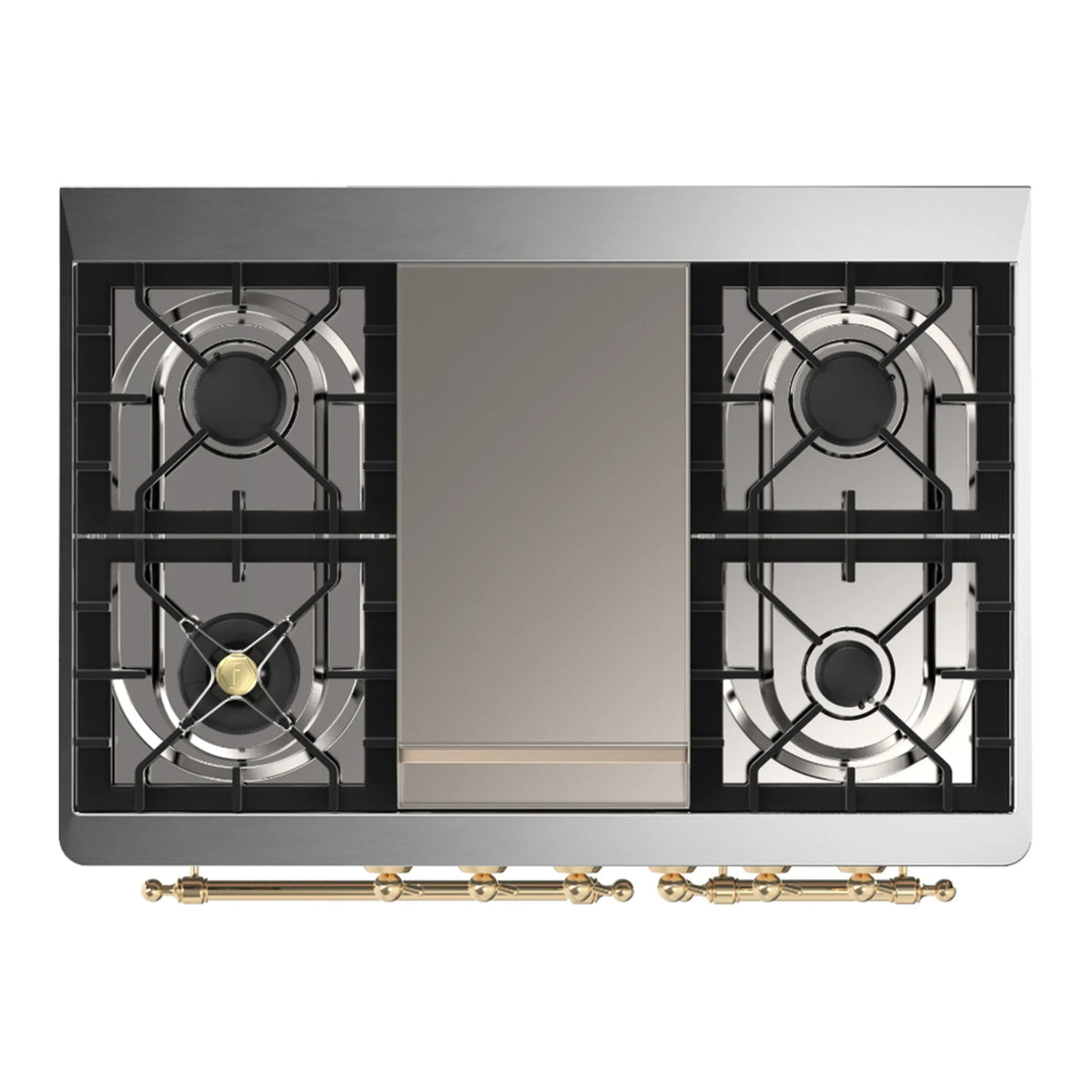 ILVE Majestic III 40-inch Dual Fuel Range with 5 Liquid Propane Burner, Griddle and Triple Glass Door Electric Oven in Antique White with Brass Trim (UMD40FNR3AWGLP)
