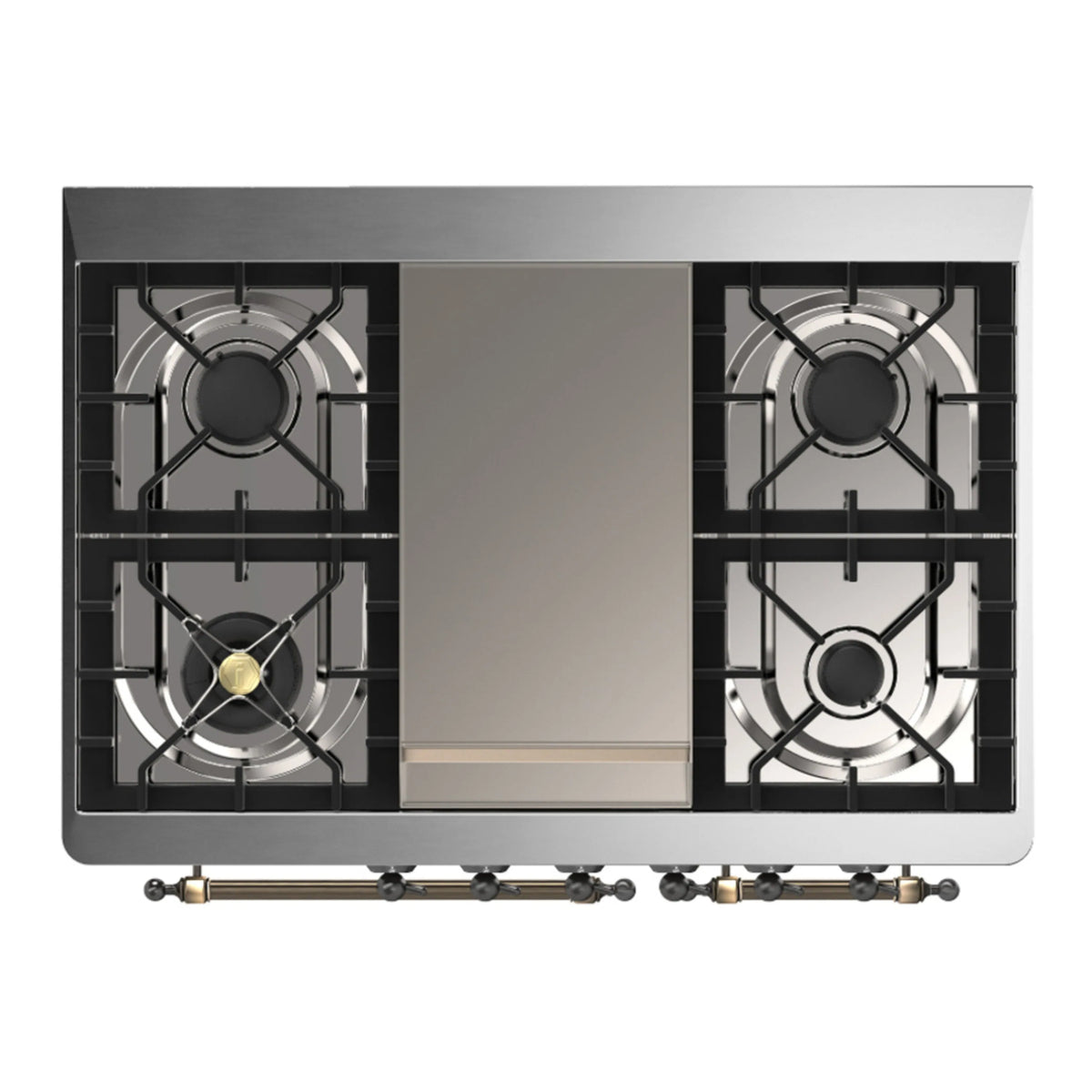 ILVE Majestic III 40-inch Dual Fuel Range with 6 Natural Gas Burner, Griddle and Triple Glass Door Electric Oven in Blue Grey with Burnished Trim (UMD40FNR3BGB)