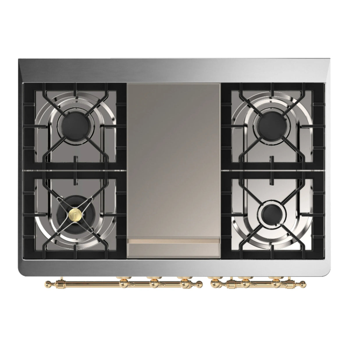 ILVE Majestic III 40-inch Dual Fuel Range with 5 Liquid Propane Burner, Griddle and Triple Glass Door Electric Oven in Blue Grey with Brass Trim (UMD40FNR3BGGLP)