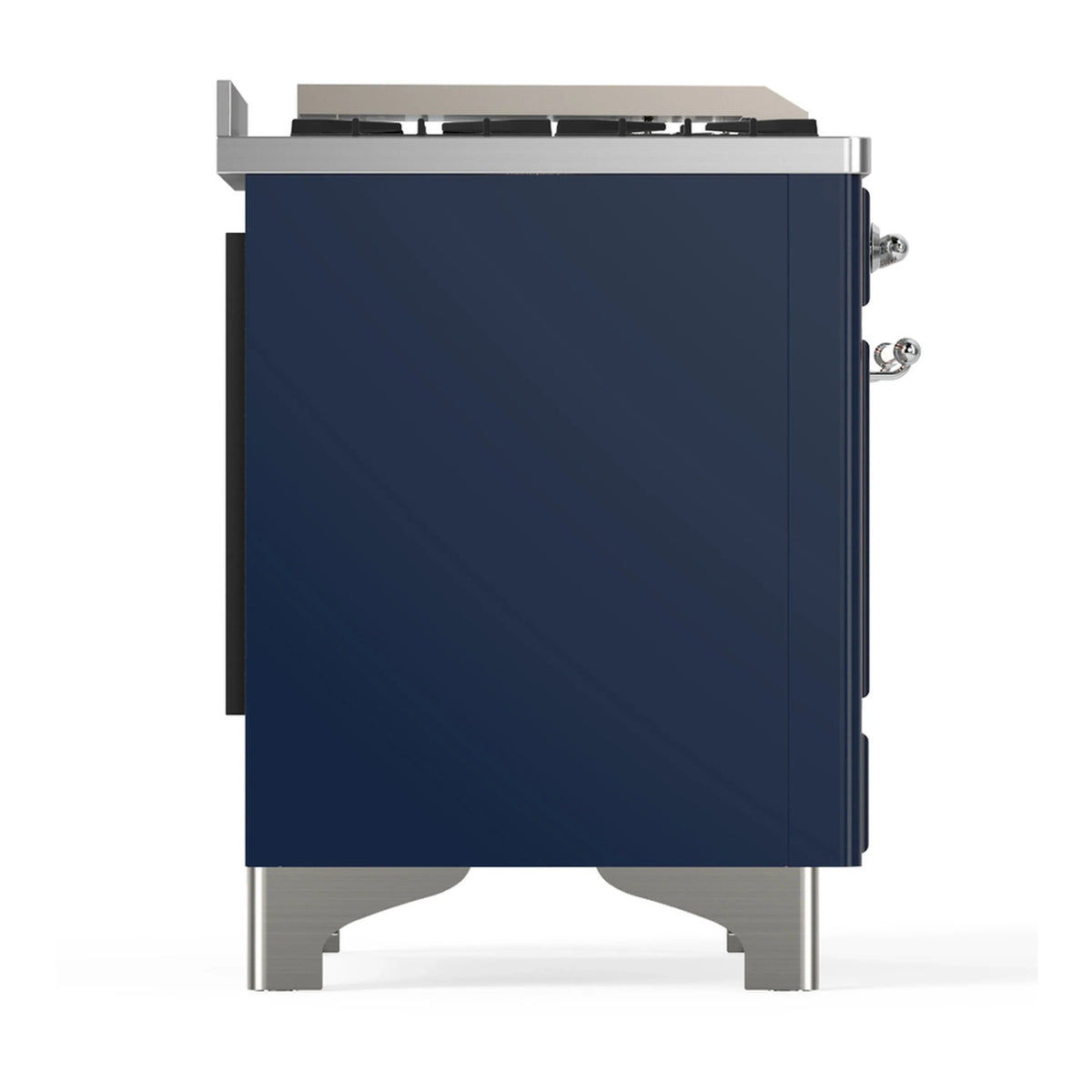 ILVE Majestic III 40-inch Dual Fuel Range with 6 Natural Gas Burner, Griddle and Triple Glass Door Electric Oven in Midnight Blue with Chrome Trim (UMD40FNR3MBC)