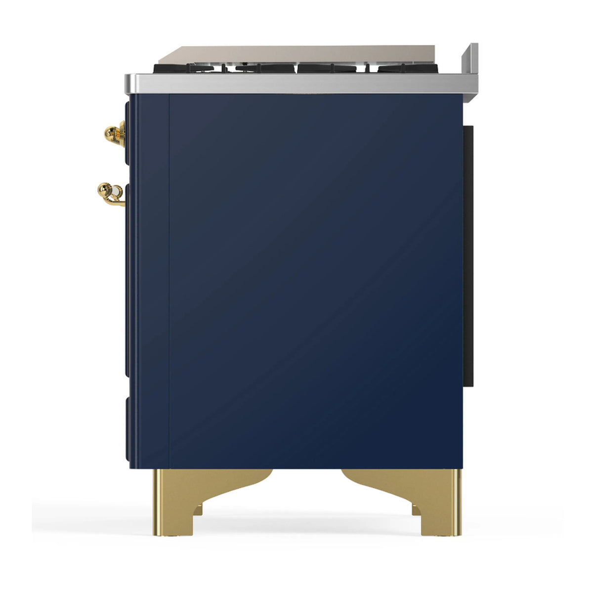 ILVE Majestic III 40-inch Dual Fuel Range with 6 Natural Gas Burner, Griddle and Triple Glass Door Electric Oven in Midnight Blue with Brass Trim (UMD40FNR3MBG)