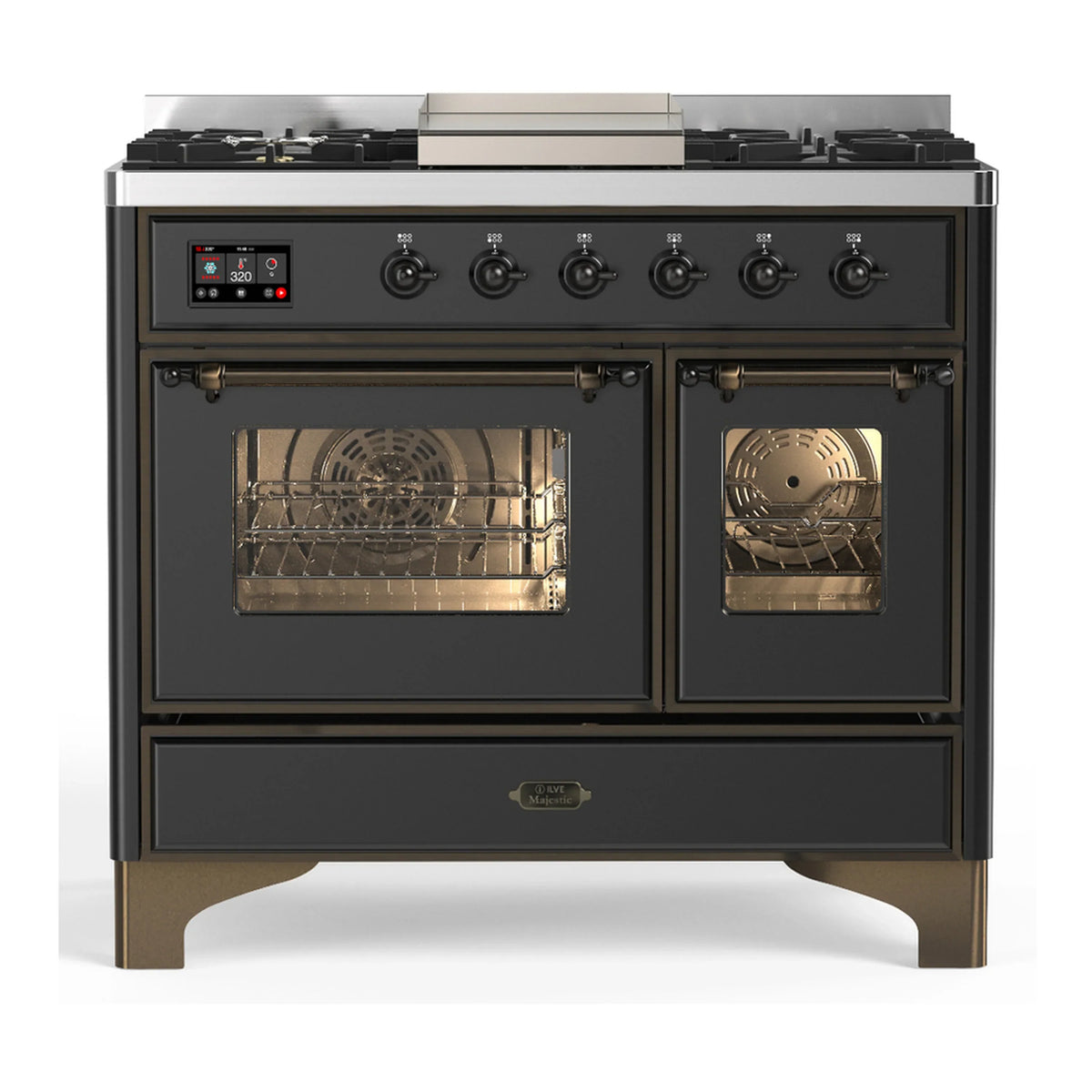 ILVE Majestic III 40-Inch NG Dual Fuel Range, 6 Burners, Griddle, Triple Glass Door Oven, Graphite Matte with Burnished Trim (UMD40FNR3MGB)