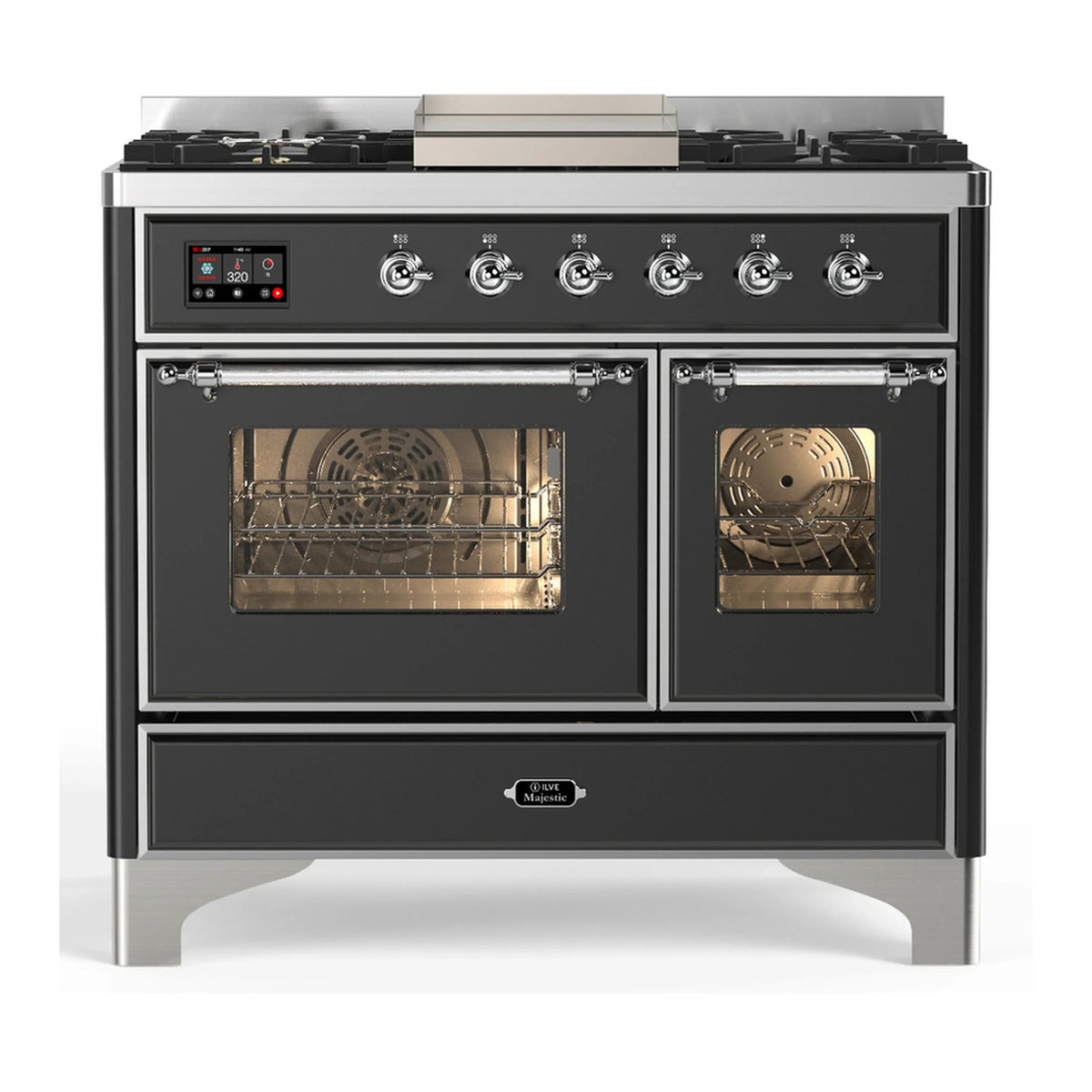 ILVE Majestic III 40-Inch NG Dual Fuel Range, 6 Burners, Griddle, Triple Glass Door Oven, Graphite Matte with Chrome Trim (UMD40FNR3MGC)