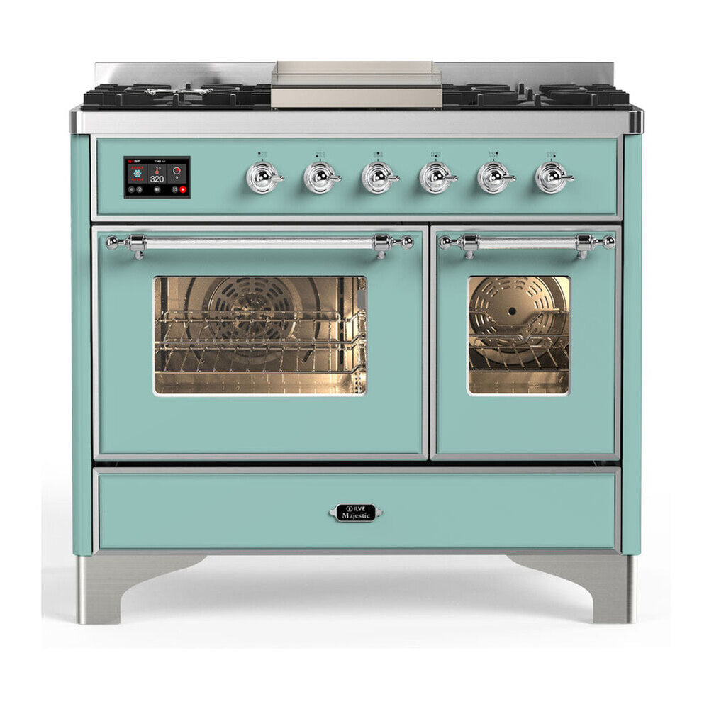 ILVE Majestic III 40-Inch LP Dual Fuel Range, 5 Burners, Griddle, Triple Glass Door Oven, Mediterranean Mint with Chrome Trim (UMD40FNR3MMCLP)