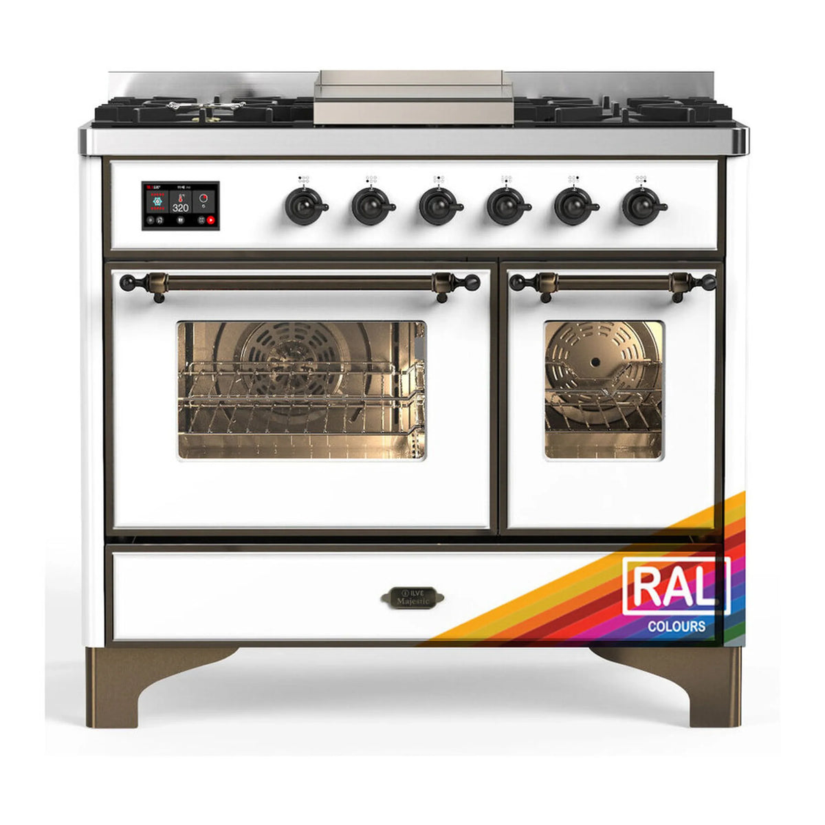 ILVE Majestic III 40-Inch LP Dual Fuel Range, 5 Burners, Griddle, Triple Glass Door Oven, RAL with Burnished Trim (UMD40FNR3RABLP)