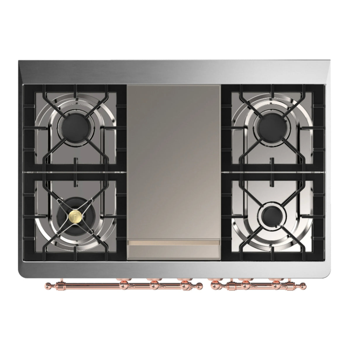 ILVE Majestic III 40-inch Dual Fuel Range with 6 Natural Gas Burner, Griddle and Triple Glass Door Electric Oven in Stainless Steel with Copper Trim (UMD40FNR3SSP)