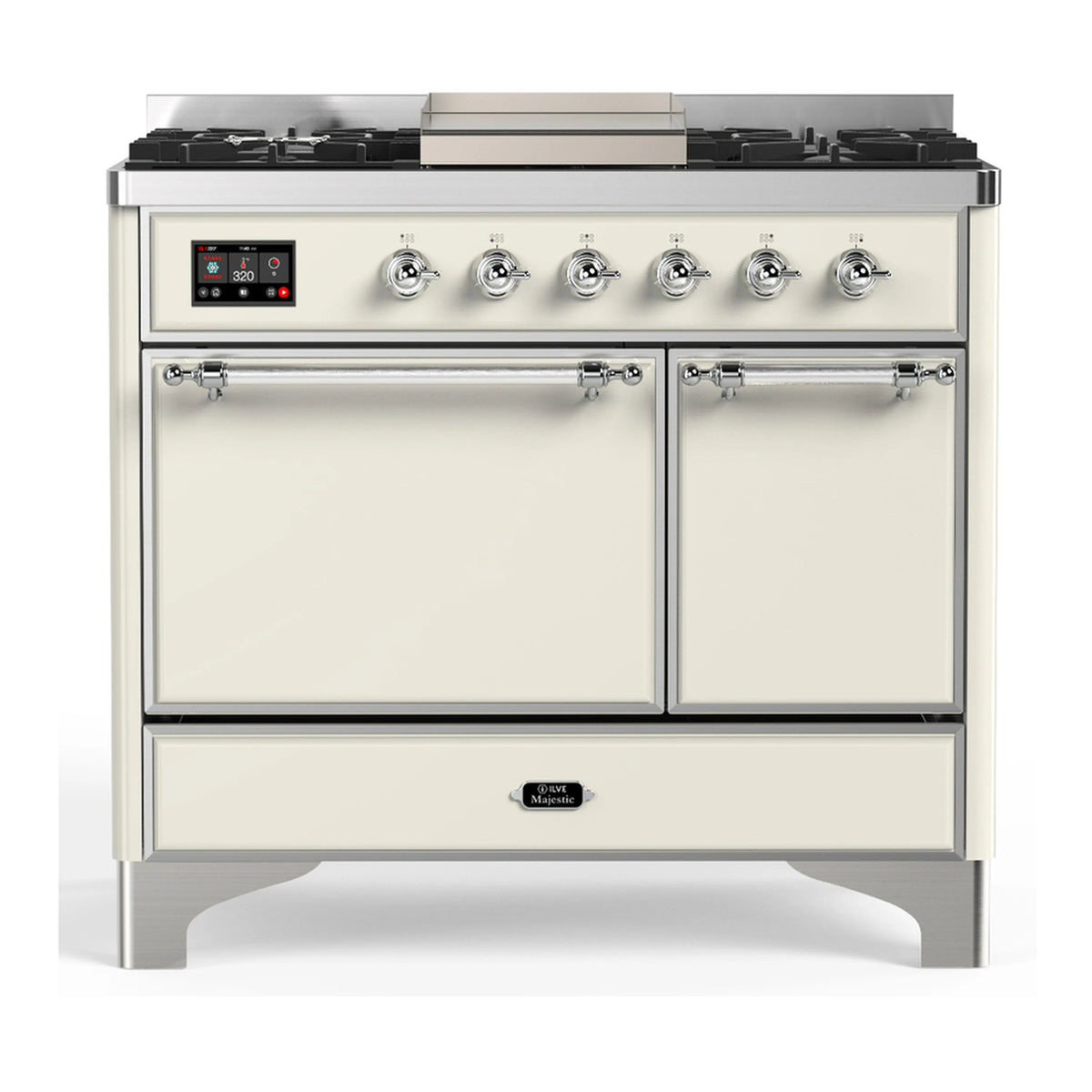 ILVE Majestic III 40-Inch Propane Dual Fuel Range, 5 Burners, Griddle, Solid Door, Antique White with Chrome Trim (UMD40FQNR3AWCLP)