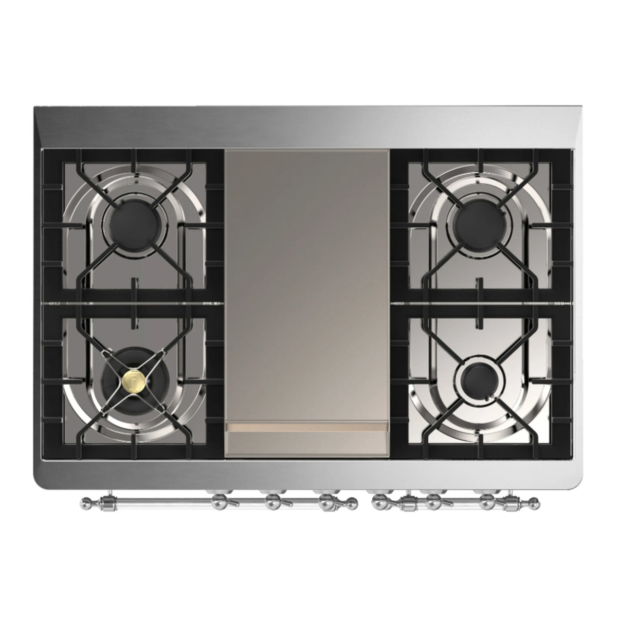 ILVE Majestic III 40-inch Dual Fuel Range with 5 Liquid Propane Burner, Griddle and Solid Door Electric Oven in Blue Grey with Chrome Trim (UMD40FQNR3BGCLP)