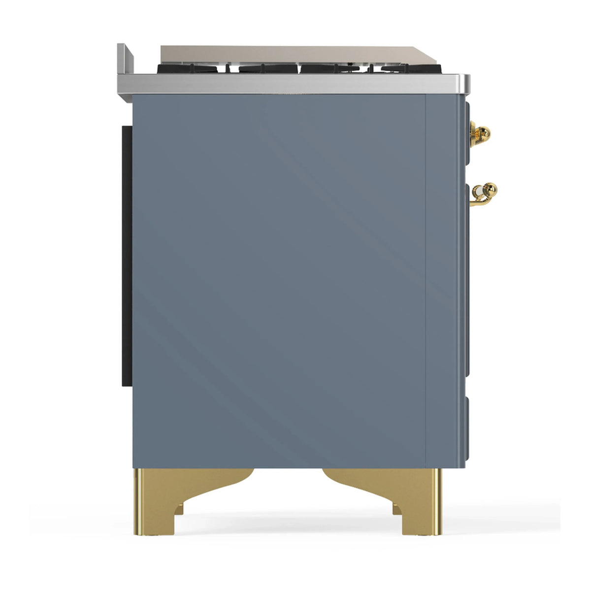 ILVE Majestic III 40-inch Dual Fuel Range with 5 Liquid Propane Burner, Griddle and Solid Door Electric Oven in Blue Grey with Brass Trim (UMD40FQNR3BGGLP)