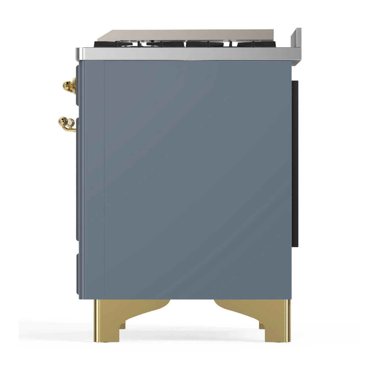 ILVE Majestic III 40-inch Dual Fuel Range with 5 Liquid Propane Burner, Griddle and Solid Door Electric Oven in Blue Grey with Brass Trim (UMD40FQNR3BGGLP)