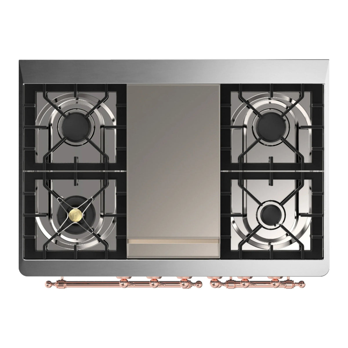 ILVE Majestic III 40-Inch NG Dual Fuel Range, 6 Burners, Griddle, Solid Door Oven, Blue Grey with Copper Trim (UMD40FQNR3BGP)