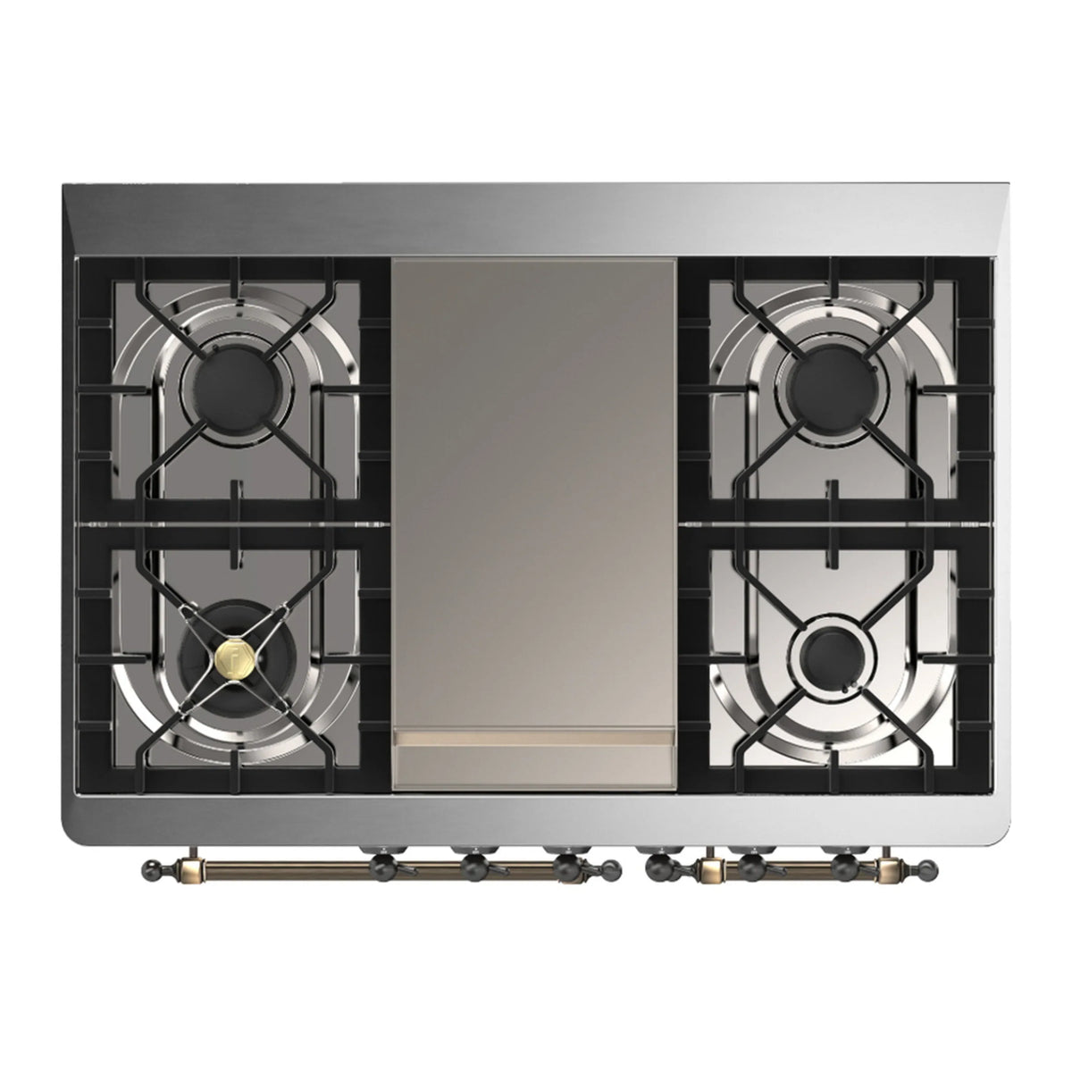 ILVE Majestic III 40-inch Dual Fuel Range with 5 Liquid Propane Burner, Griddle and Solid Door Electric Oven in Burgundy with Burnished Trim (UMD40FQNR3BUBLP)