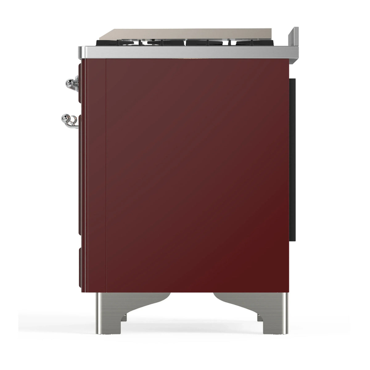 ILVE Majestic III 40-inch Dual Fuel Range with 5 Liquid Propane Burner, Griddle and Solid Door Electric Oven in Burgundy with Chrome Trim (UMD40FQNR3BUCLP)