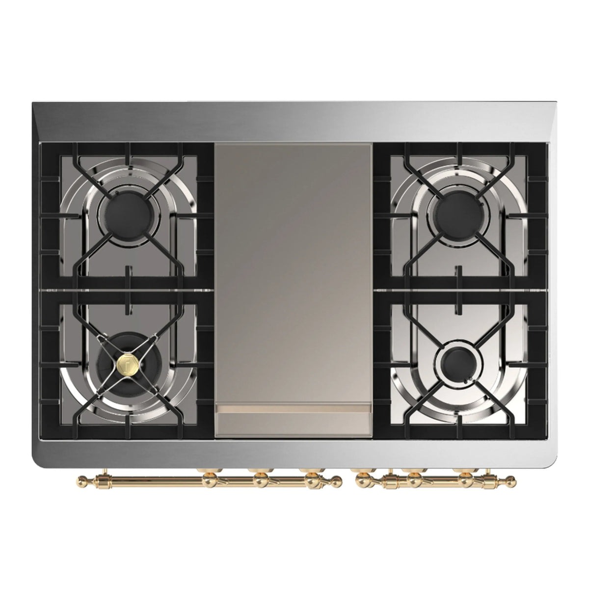 ILVE Majestic III 40-Inch Propane Dual Fuel Range, 5 Burners, Griddle, Solid Door, Burgundy with Brass Trim (UMD40FQNR3BUGLP)