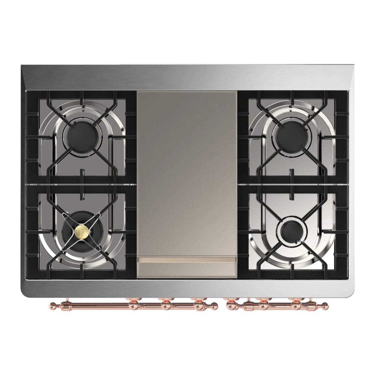 ILVE Majestic III 40-Inch NG Dual Fuel Range, 6 Burners, Griddle, Solid Door Oven, Burgundy with Copper Trim (UMD40FQNR3BUP)
