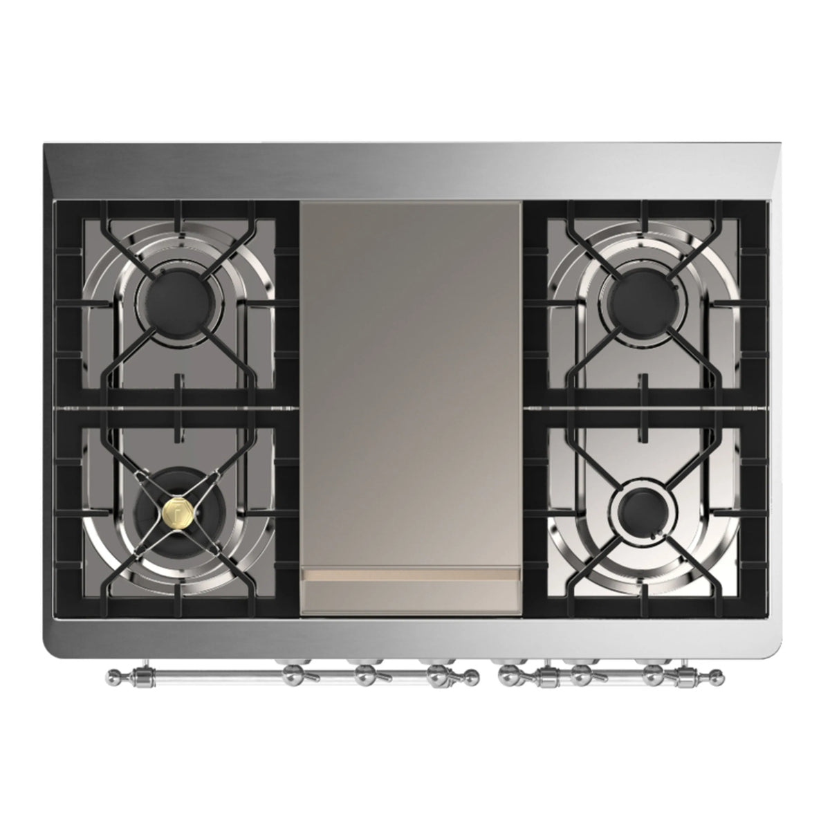 ILVE Majestic III 40-inch Dual Fuel Range with 6 Natural Gas Burner, Griddle and Solid Door Electric Oven in Midnight Blue with Chrome Trim (UMD40FQNR3MBC)