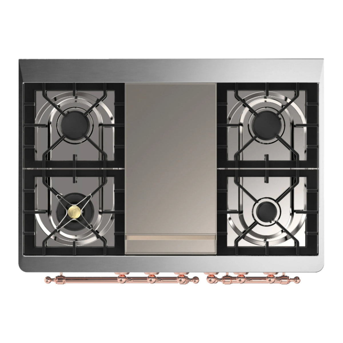 ILVE Majestic III 40-inch Dual Fuel Range with 6 Natural Gas Burner, Griddle and Solid Door Electric Oven in Midnight Blue with Copper Trim (UMD40FQNR3MBP)