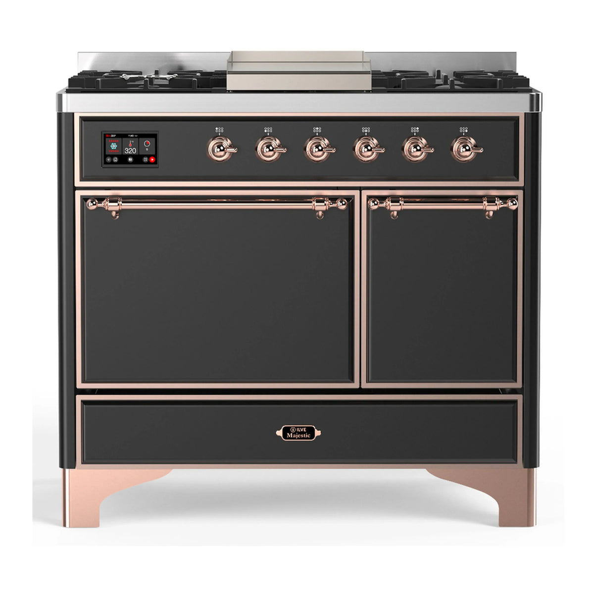 ILVE Majestic III 40-Inch NG Dual Fuel Range, 6 Burners, Griddle, Solid Door Oven, Graphite Matte with Copper Trim (UMD40FQNR3MGP)