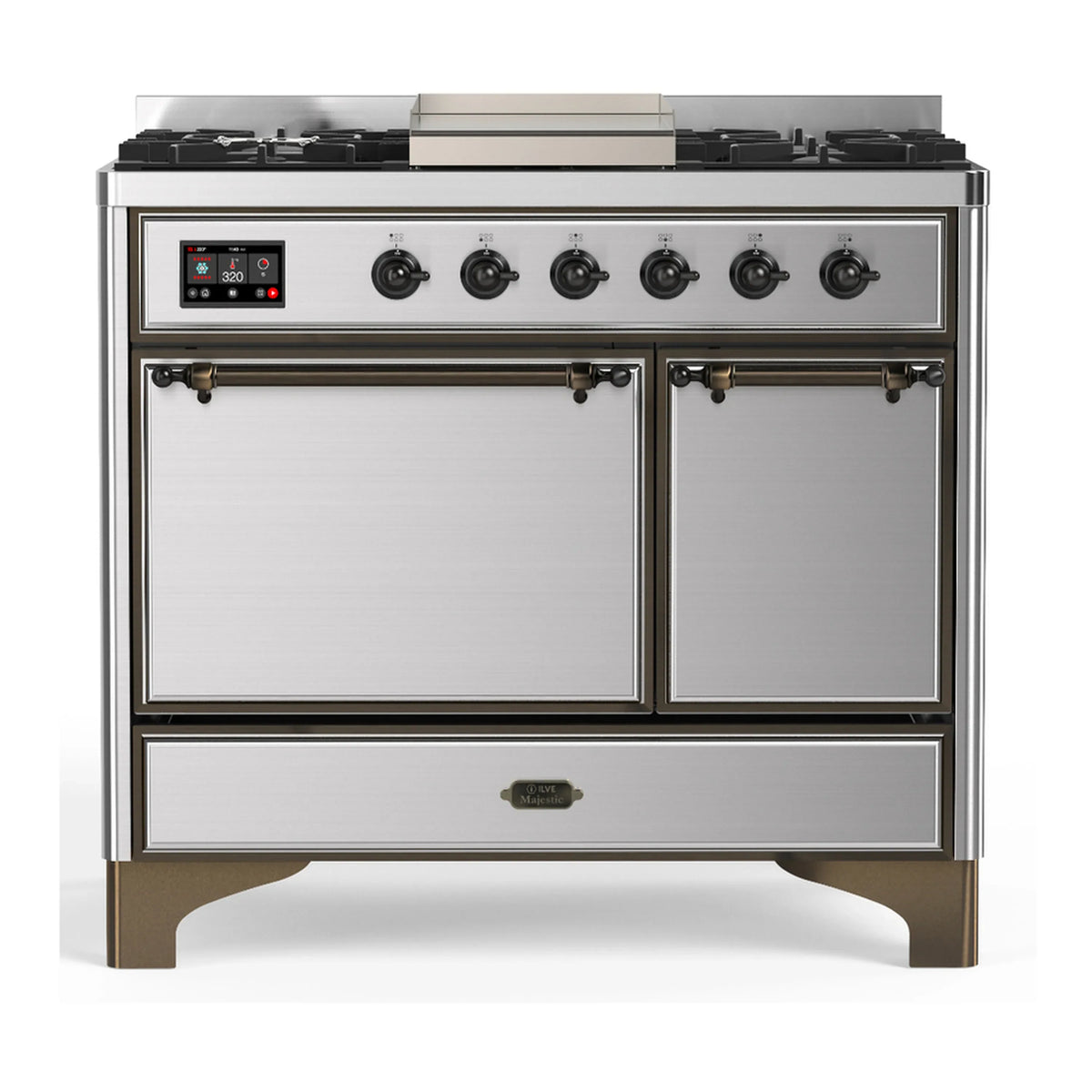 ILVE Majestic III 40-Inch LP Dual Fuel Range, 5 Burners, Griddle, Solid Door Oven, Stainless Steel with Burnished Trim (UMD40FQNR3SSBLP)