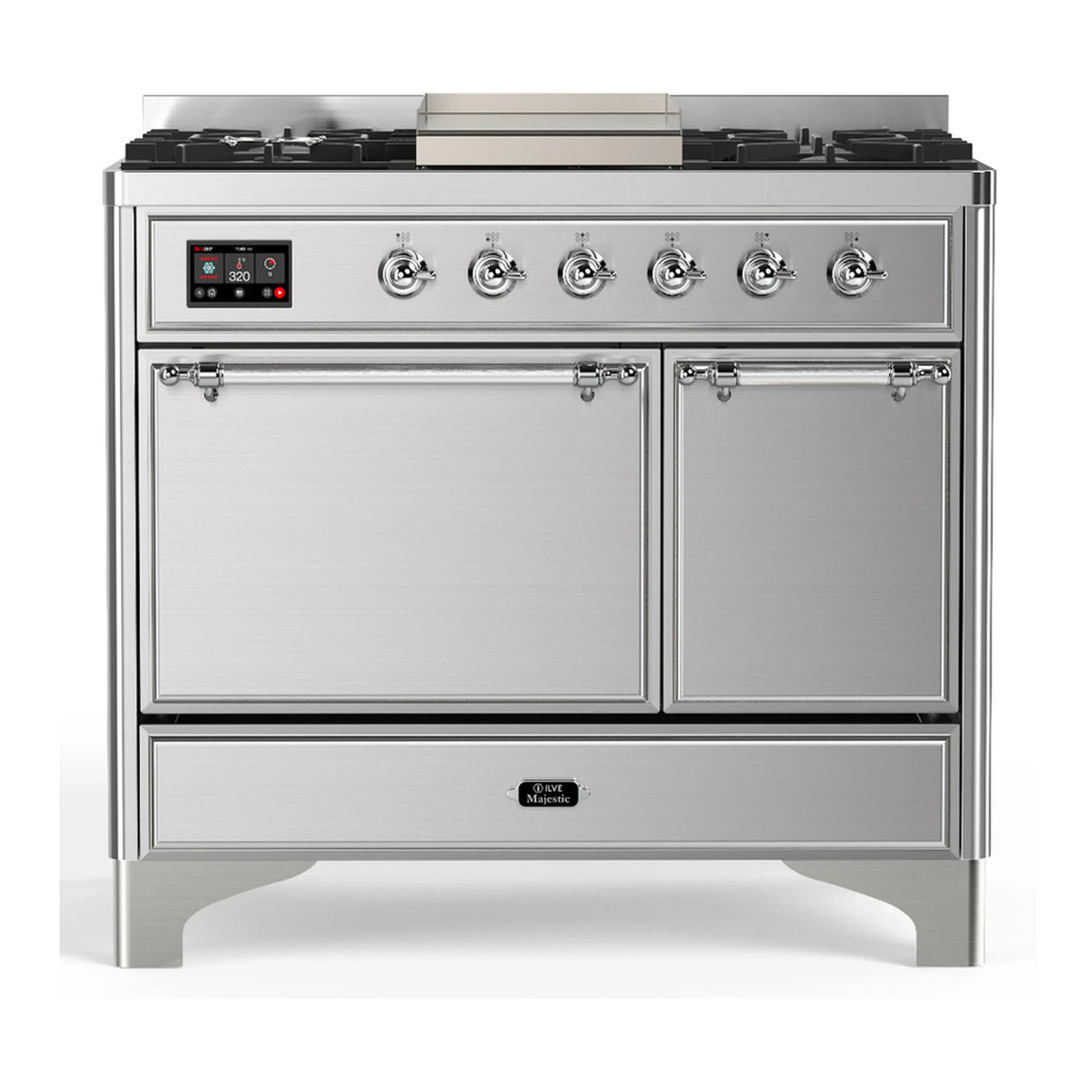 ILVE Majestic III 40-Inch LP Dual Fuel Range, 5 Burners, Griddle, Solid Door Oven, Stainless Steel with Chrome Trim (UMD40FQNR3SSCLP)