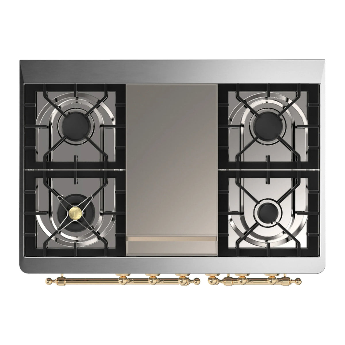 ILVE Majestic III 40-Inch LP Dual Fuel Range, 5 Burners, Griddle, Solid Door Oven, White with Brass Trim (UMD40FQNR3WHGLP)