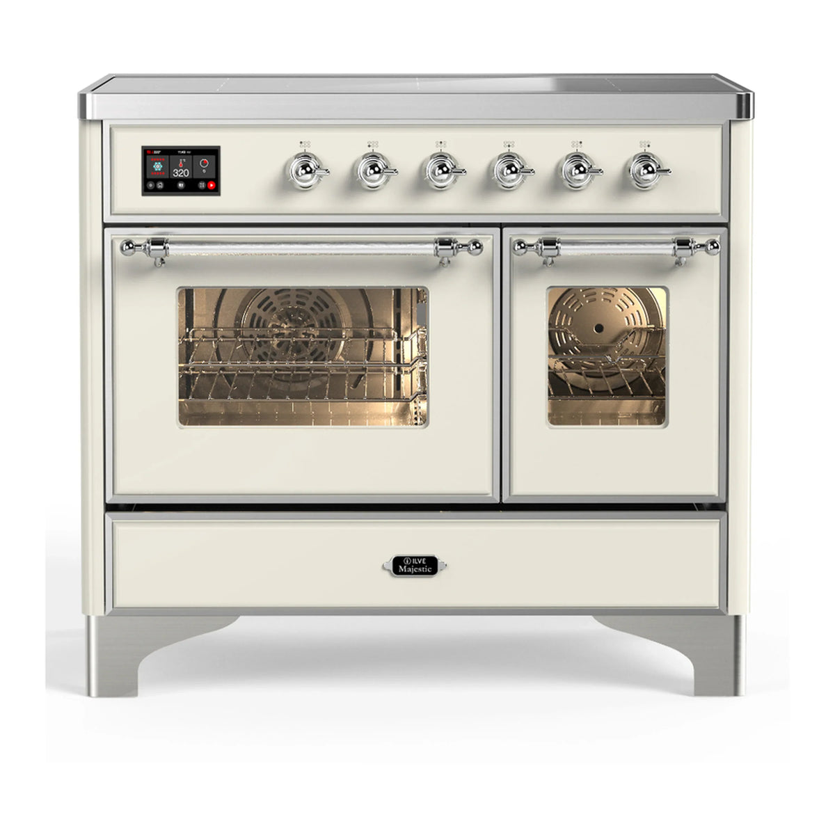 ILVE Majestic III 40-Inch Induction Range, 6 Elements, Triple Glass Door Electric Oven, Antique White with Chrome Trim (UMDIB40NR3AWC)