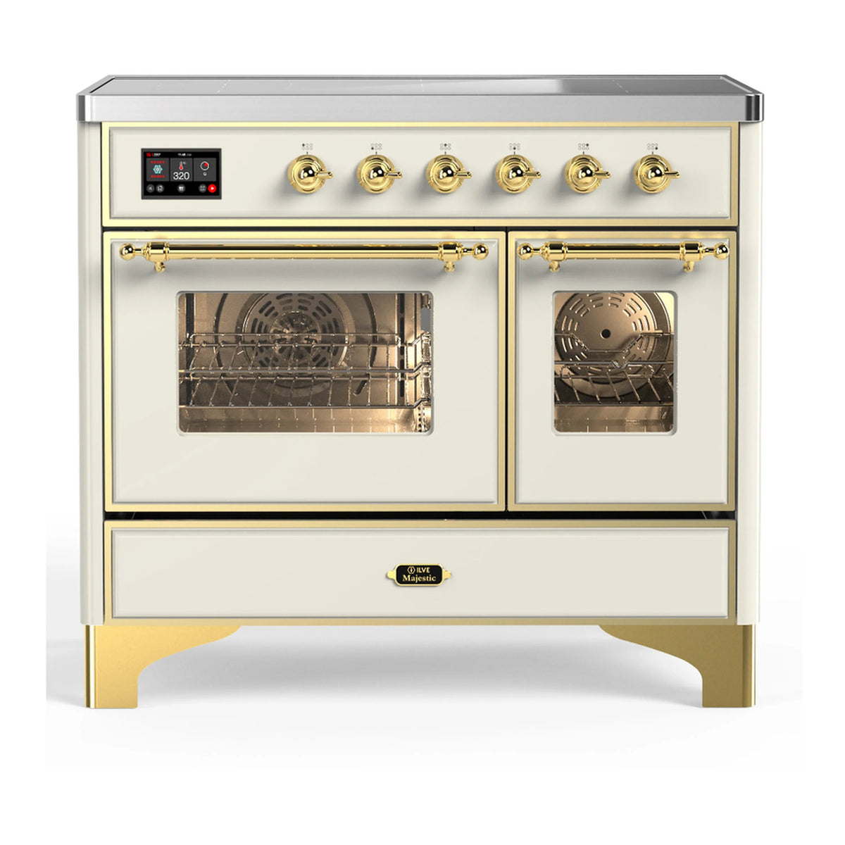 ILVE Majestic III 40-Inch Induction Range, 6 Elements, Triple Glass Door Electric Oven, Antique White with Brass Trim (UMDIB40NR3AWG)