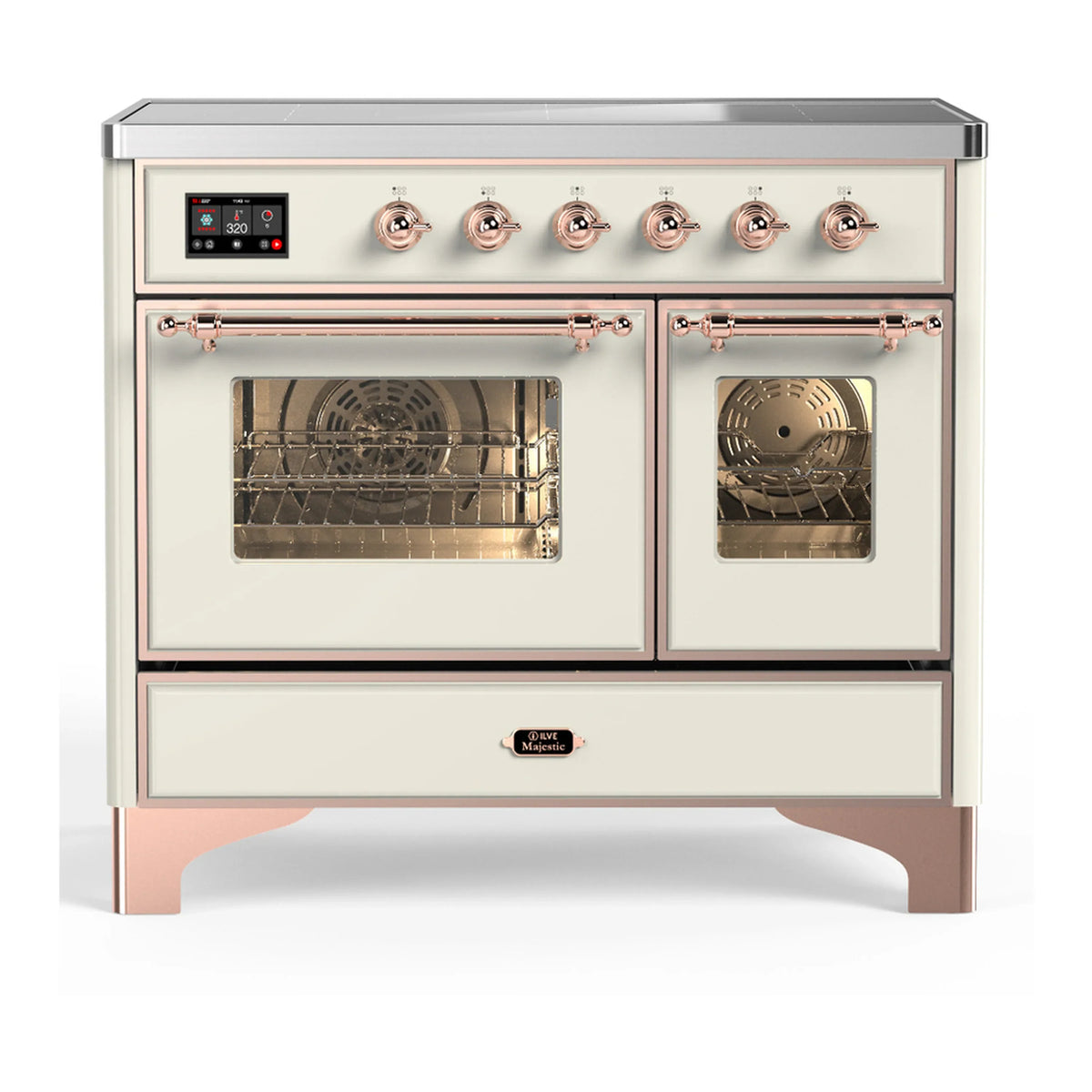 ILVE Majestic III 40-Inch Induction Range, 6 Elements, Triple Glass Door Electric Oven, Antique White with Copper Trim (UMDIB40NR3AWP)