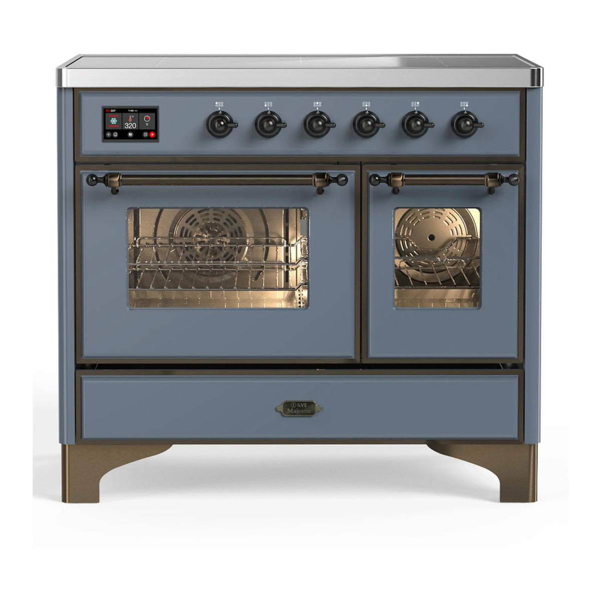 ILVE Majestic III 40-Inch Induction Range, 6 Elements, Triple Glass Door Electric Oven, Blue Grey with Burnished Trim (UMDIB40NR3BGB)