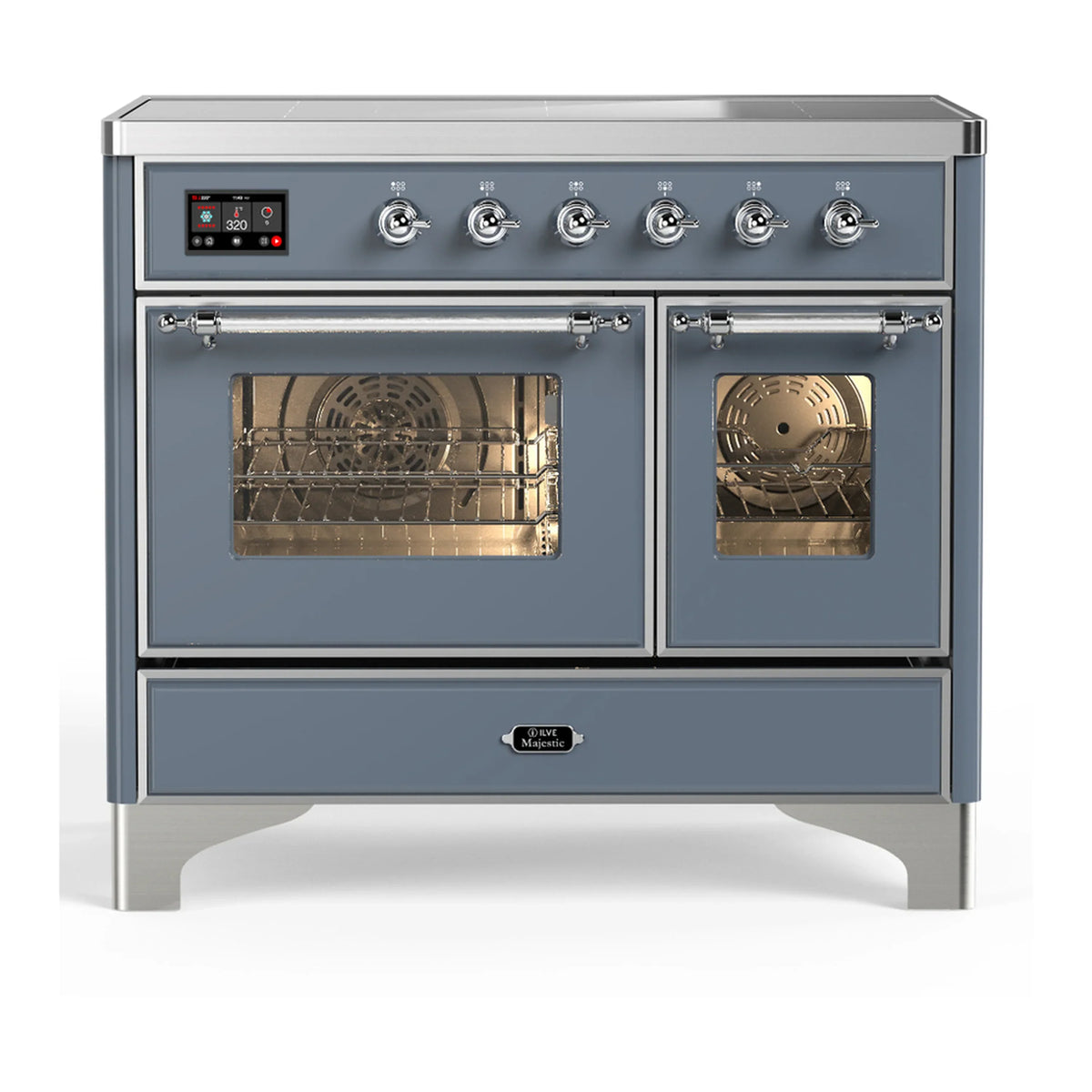 ILVE Majestic III 40-Inch Induction Range, 6 Elements, Triple Glass Door Electric Oven, Blue Grey with Chrome Trim (UMDIB40NR3BGC)