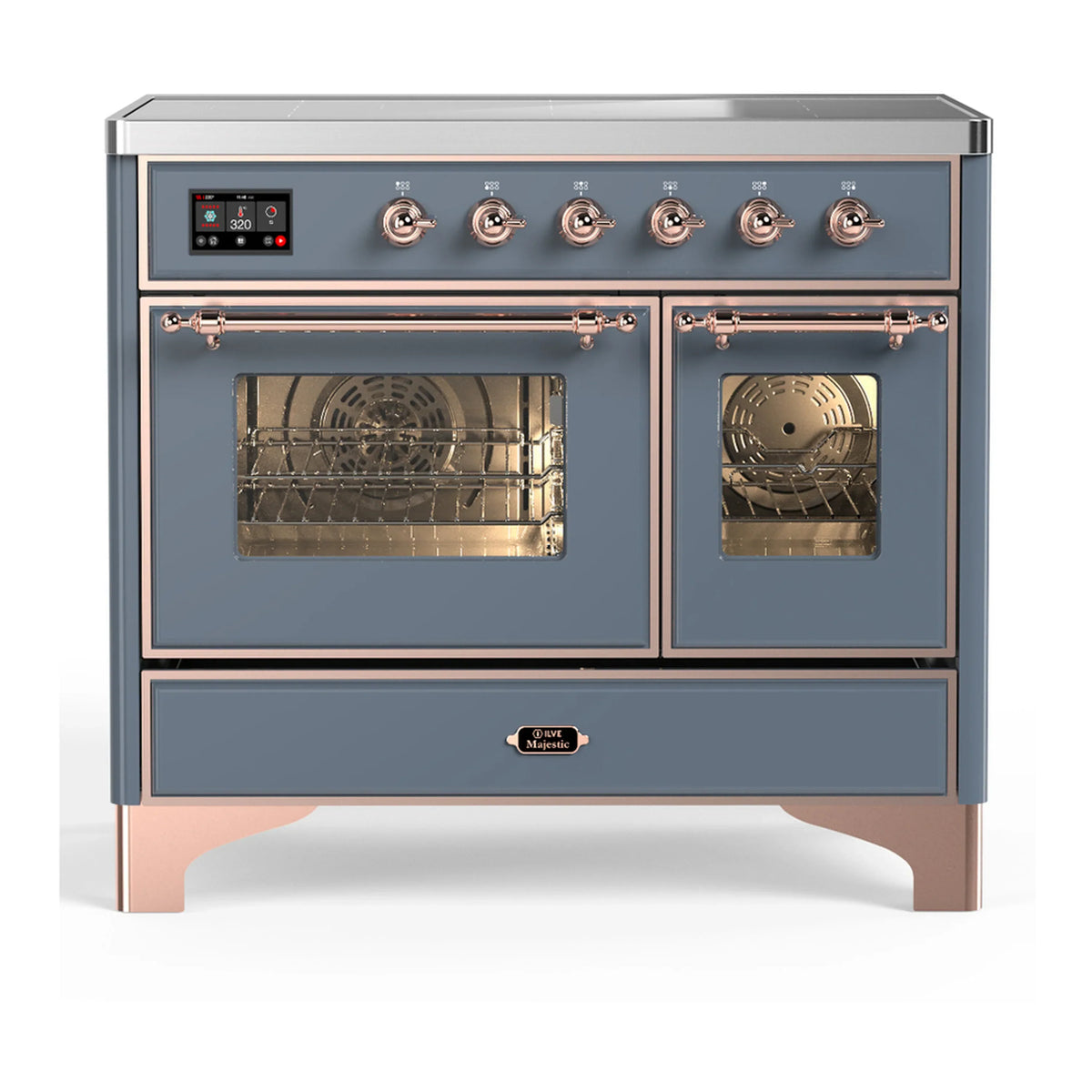 ILVE Majestic III 40-Inch Induction Range, 6 Elements, Triple Glass Door Electric Oven, Blue Grey with Copper Trim (UMDIB40NR3BGP)