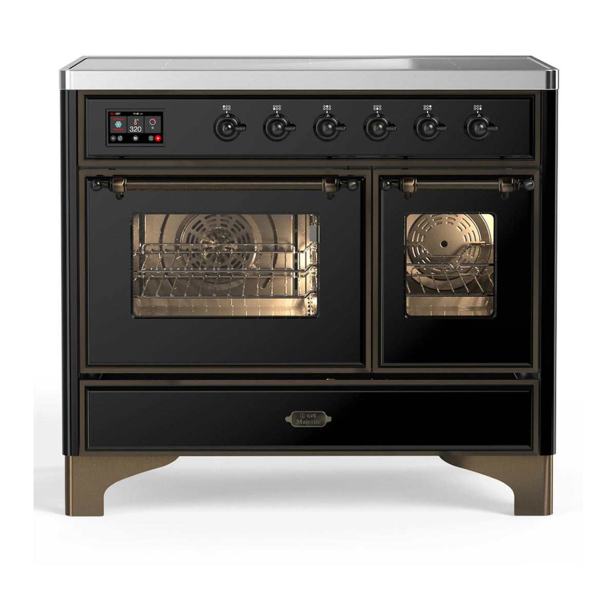 ILVE Majestic III 40-Inch Induction Range, 6 Elements, Triple Glass Door Electric Oven, Glossy Black with Burnished Trim (UMDIB40NR3BKB)