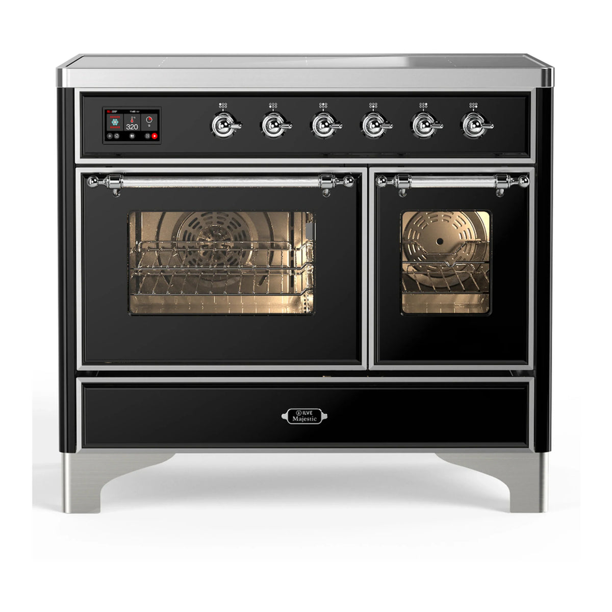 ILVE Majestic III 40-Inch Induction Range, 6 Elements, Triple Glass Door Electric Oven, Glossy Black with Chrome Trim (UMDIB40NR3BKC)