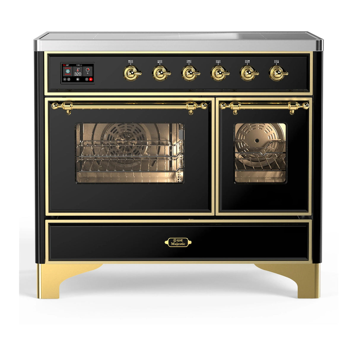 ILVE Majestic III 40-Inch Induction Range, 6 Elements, Triple Glass Door Electric Oven, Glossy Black with Brass Trim (UMDIB40NR3BKG)