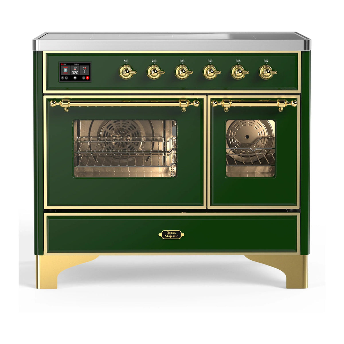 ILVE Majestic III 40-Inch Induction Range, 6 Elements, Triple Glass Door Electric Oven, Emerald Green with Brass Trim (UMDIB40NR3EGG)