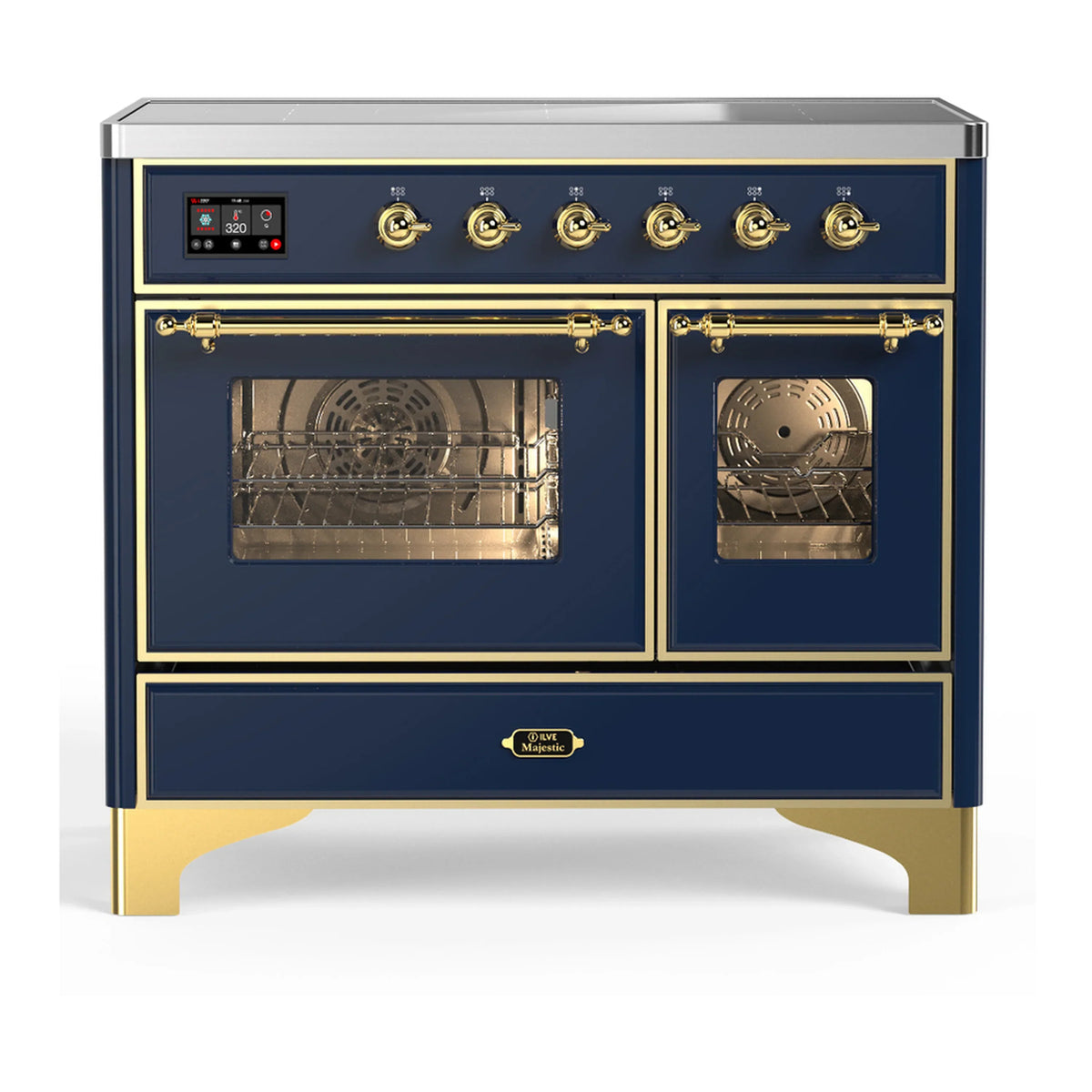ILVE Majestic III 40-Inch Induction Range, 6 Elements, Triple Glass Door Electric Oven, Midnight Blue with Brass Trim (UMDIB40NR3MBG)