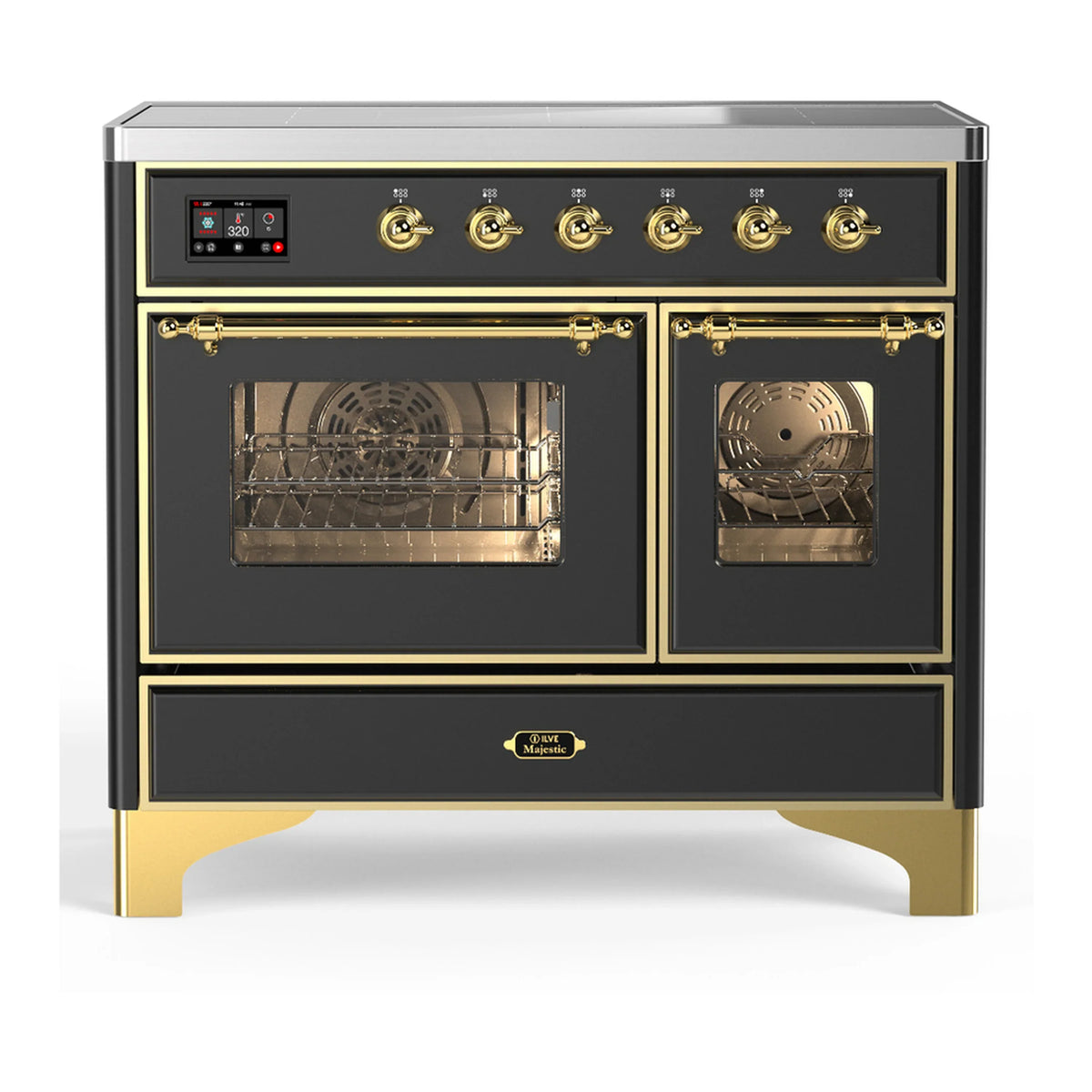 ILVE Majestic III 40-Inch Induction Range, 6 Elements, Triple Glass Door Electric Oven, Matte Graphite with Brass Trim (UMDIB40NR3MGG)