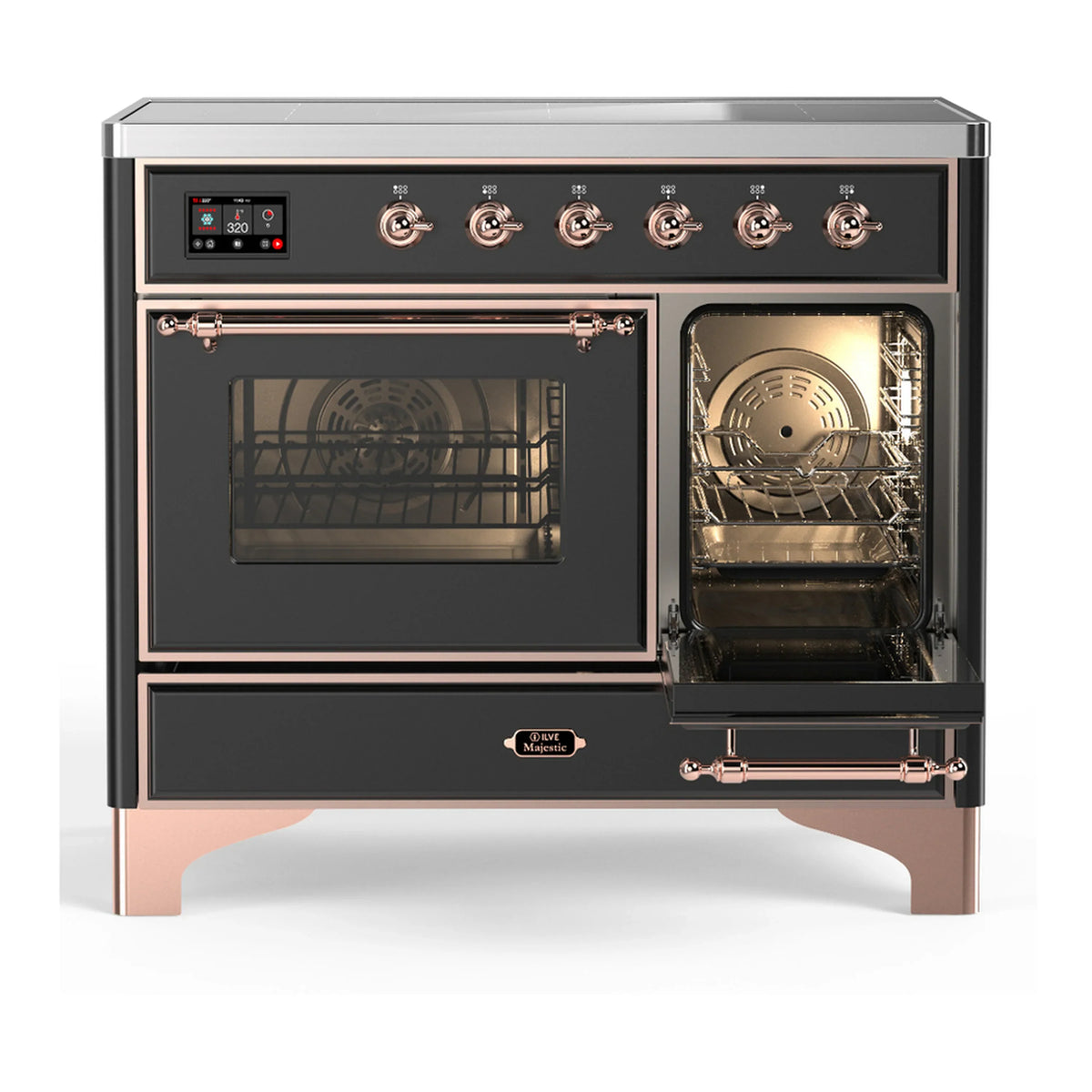 ILVE Majestic III 40-Inch Induction Range with 6 Induction Elements and Triple Glass Door Electric Oven in Matte Graphite with Copper Trim (UMDIB40NR3MGP)