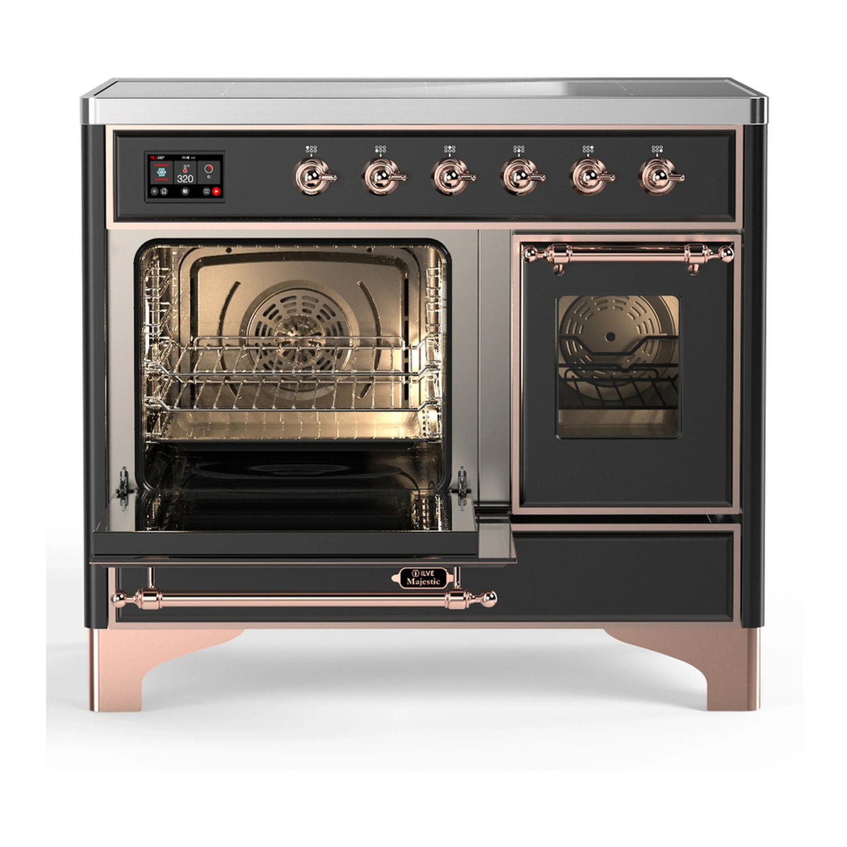 ILVE Majestic III 40-Inch Induction Range with 6 Induction Elements and Triple Glass Door Electric Oven in Matte Graphite with Copper Trim (UMDIB40NR3MGP)