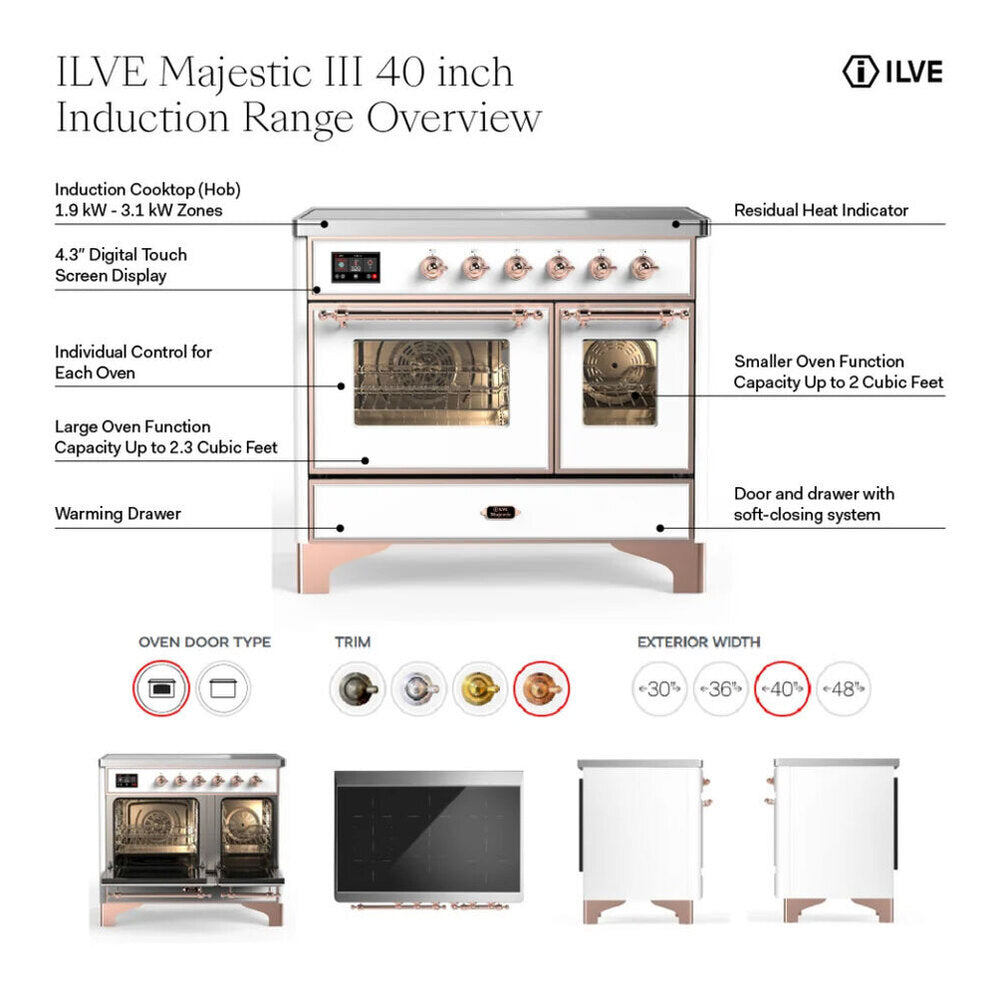 ILVE Majestic III 40-Inch Induction Range, 6 Elements, Triple Glass Door Electric Oven, Mediterranean Mint with Chrome Trim (UMDIB40NR3MMC)