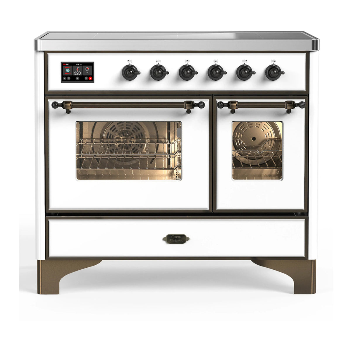 ILVE Majestic III 40-Inch Induction Range, 6 Elements, Triple Glass Door Electric Oven, White with Burnished Trim (UMDIB40NR3WHB)